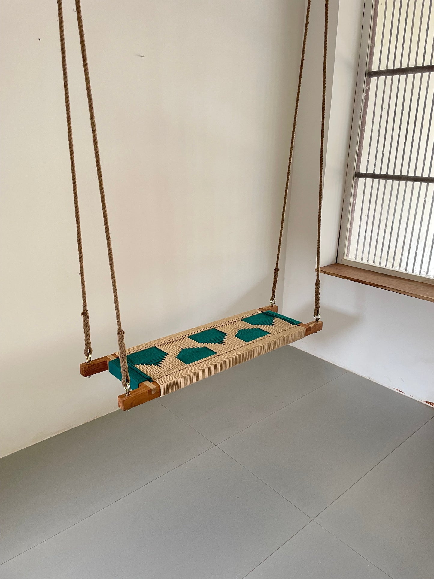 Hand Woven Adults and Kids Swing - Beige Green