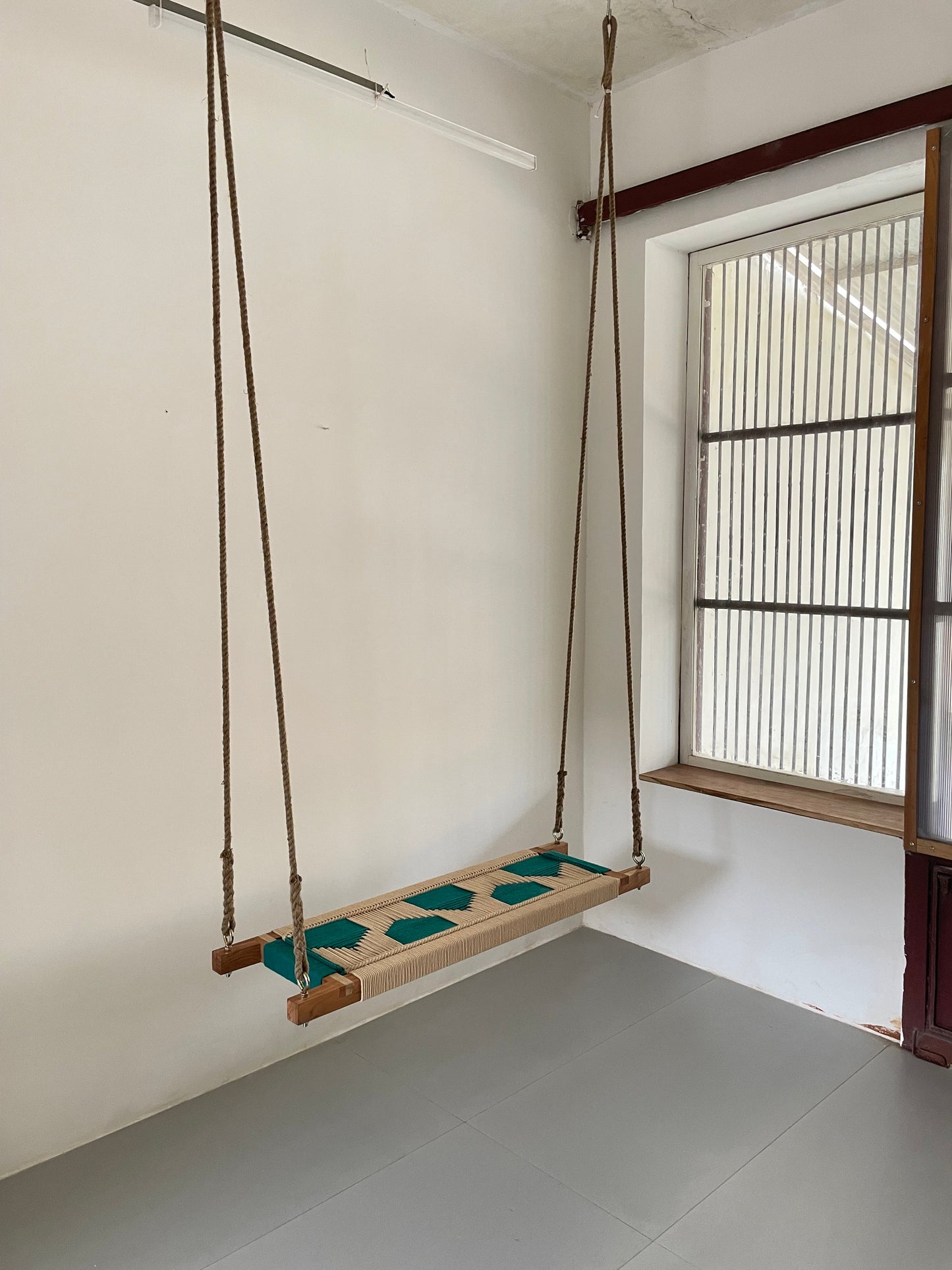 Hand Woven Adults and Kids Swing - Beige Green