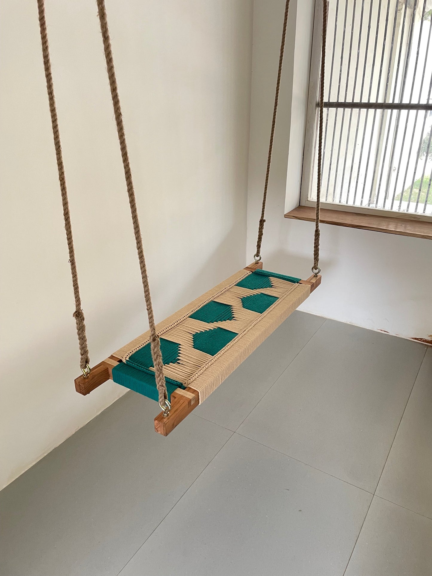 Hand Woven Adults and Kids Swing - Beige Green