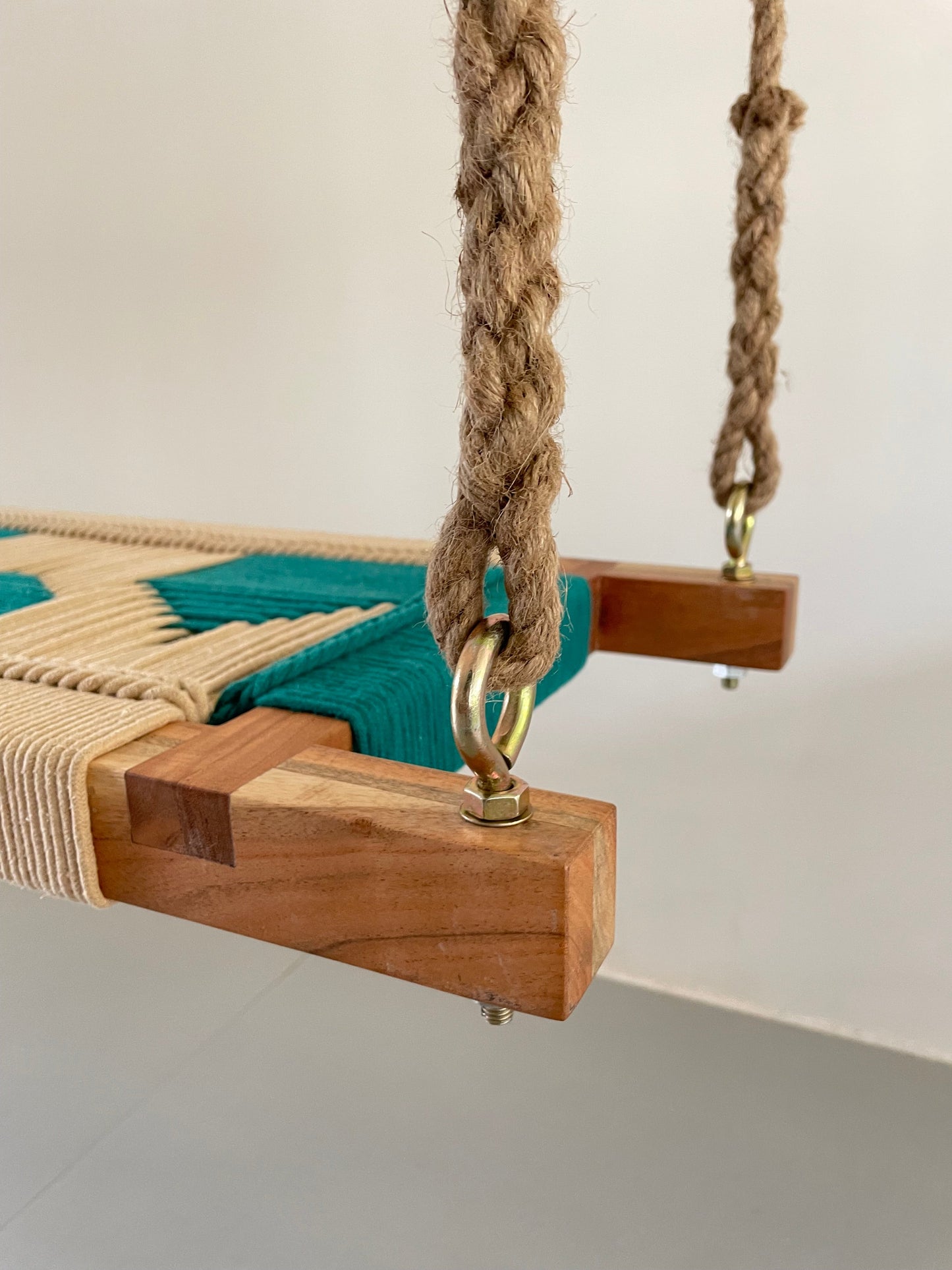 Hand Woven Adults and Kids Swing - Beige Green