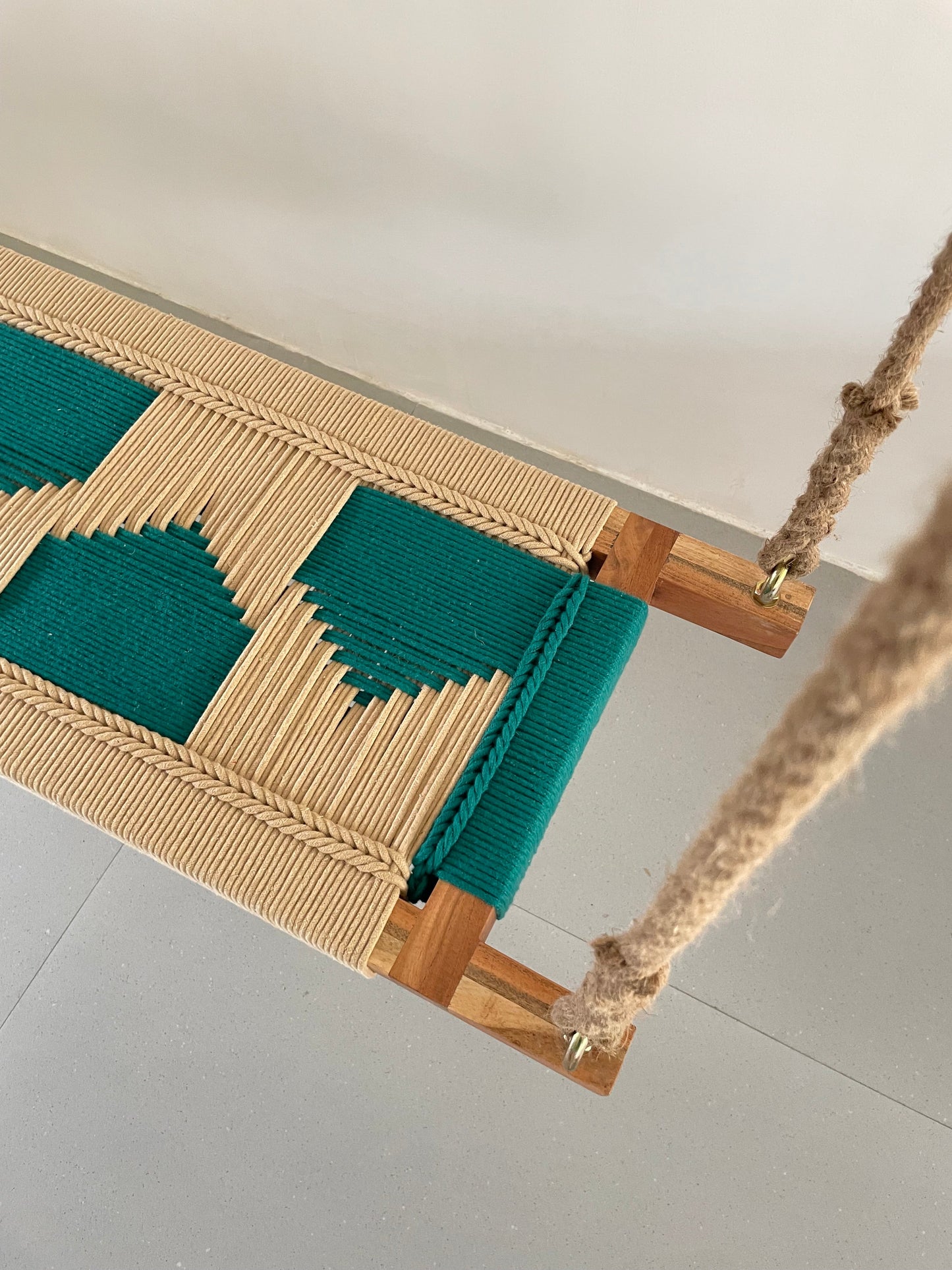 Hand Woven Adults and Kids Swing - Beige Green