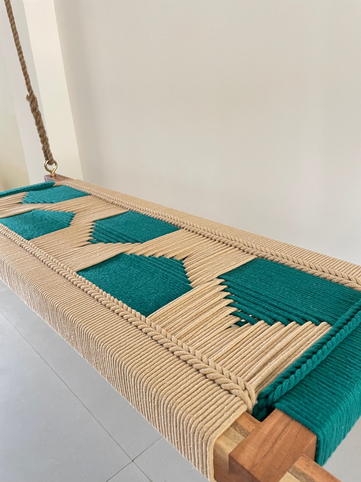 Hand Woven Adults and Kids Swing - Beige Green