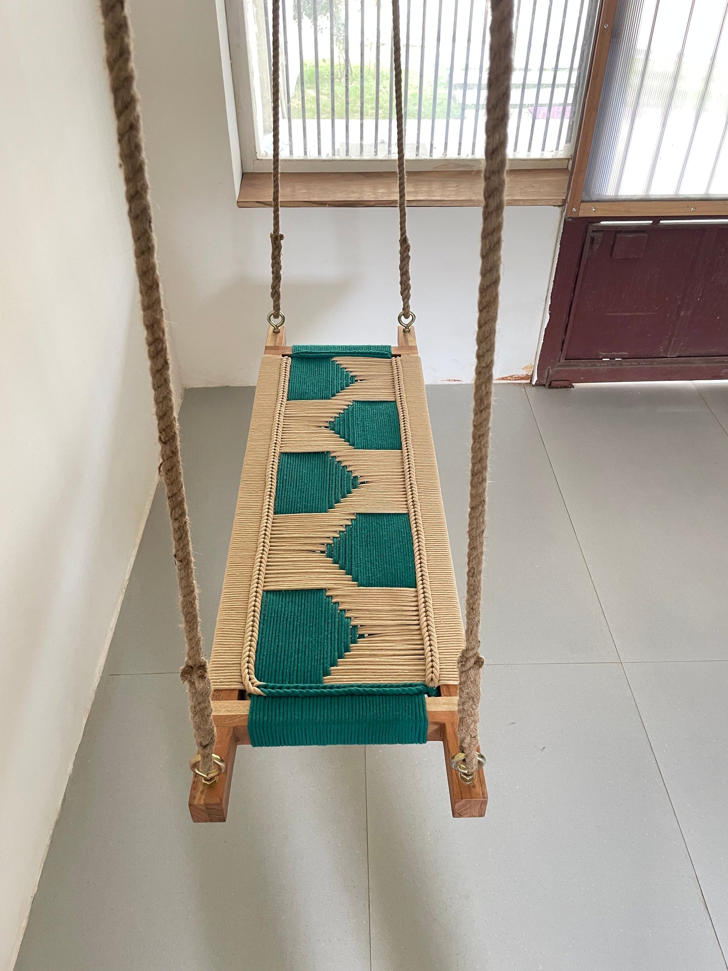 Hand Woven Adults and Kids Swing - Beige Green