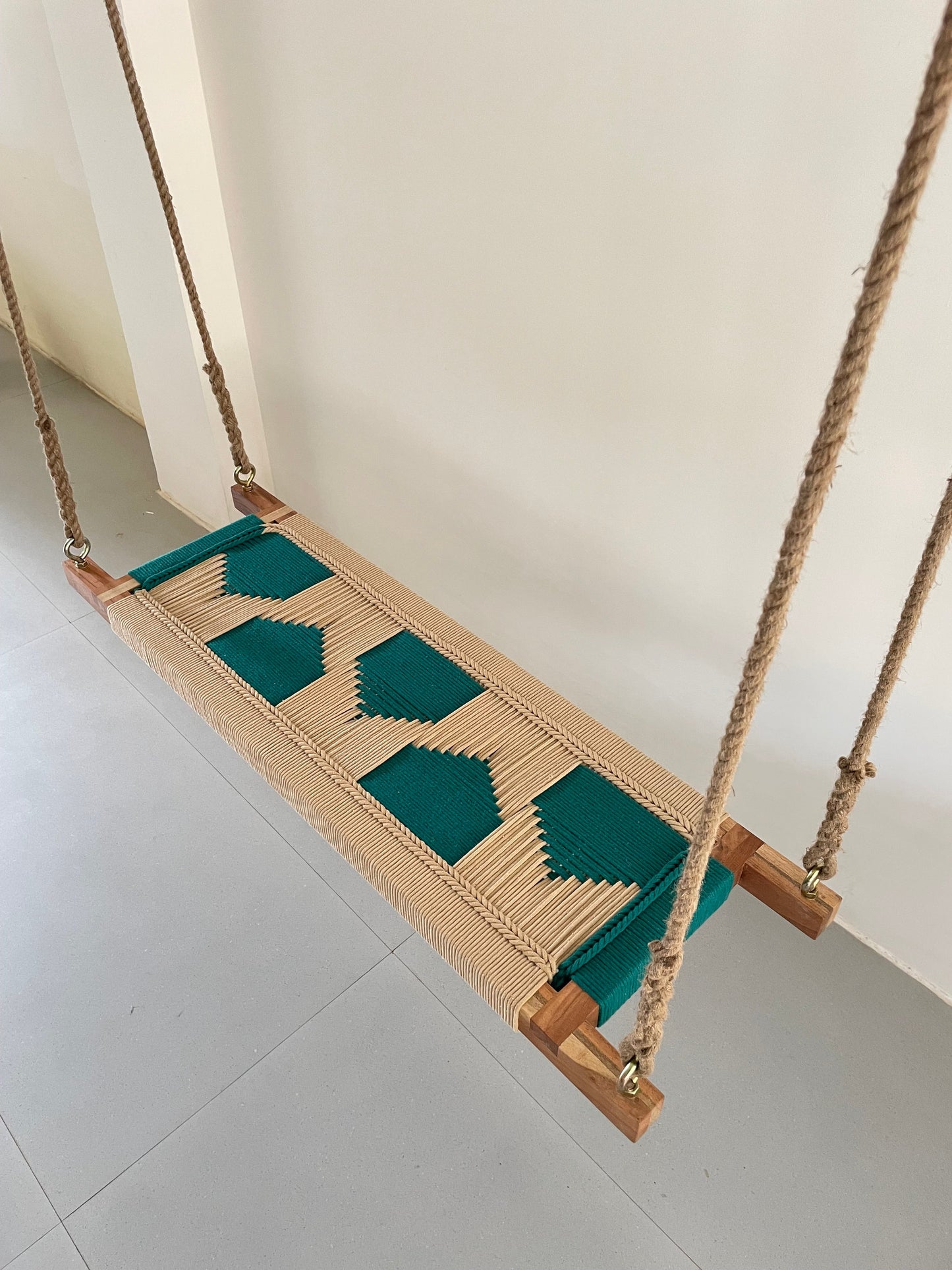 Hand Woven Adults and Kids Swing - Beige Green