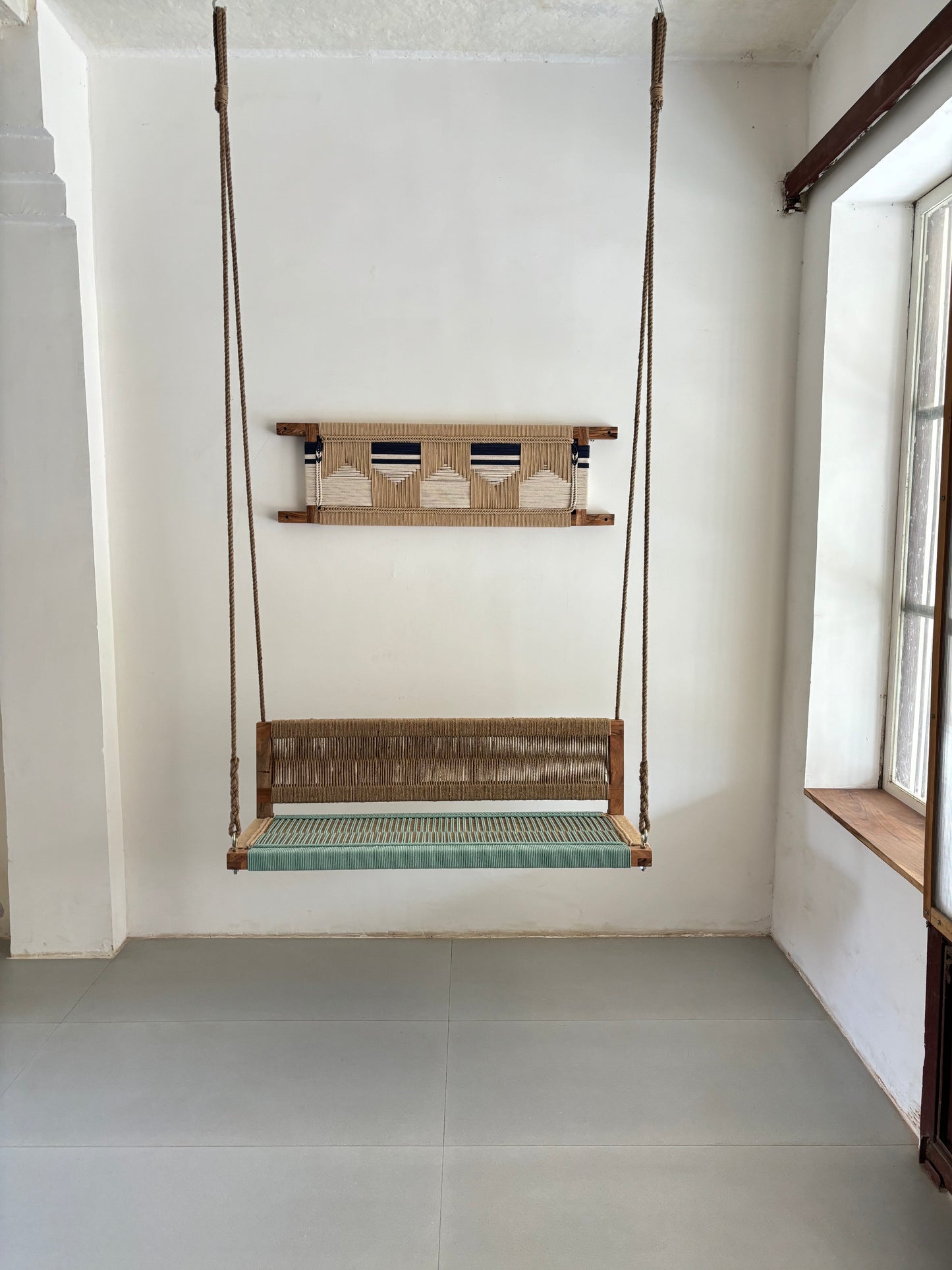 Woven Swing with Backrest - Green Beige