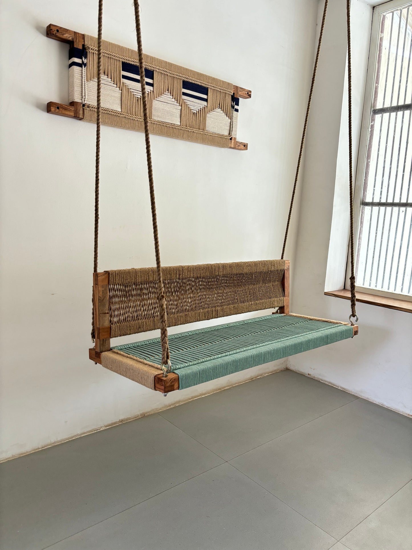 Woven Swing with Backrest - Green Beige