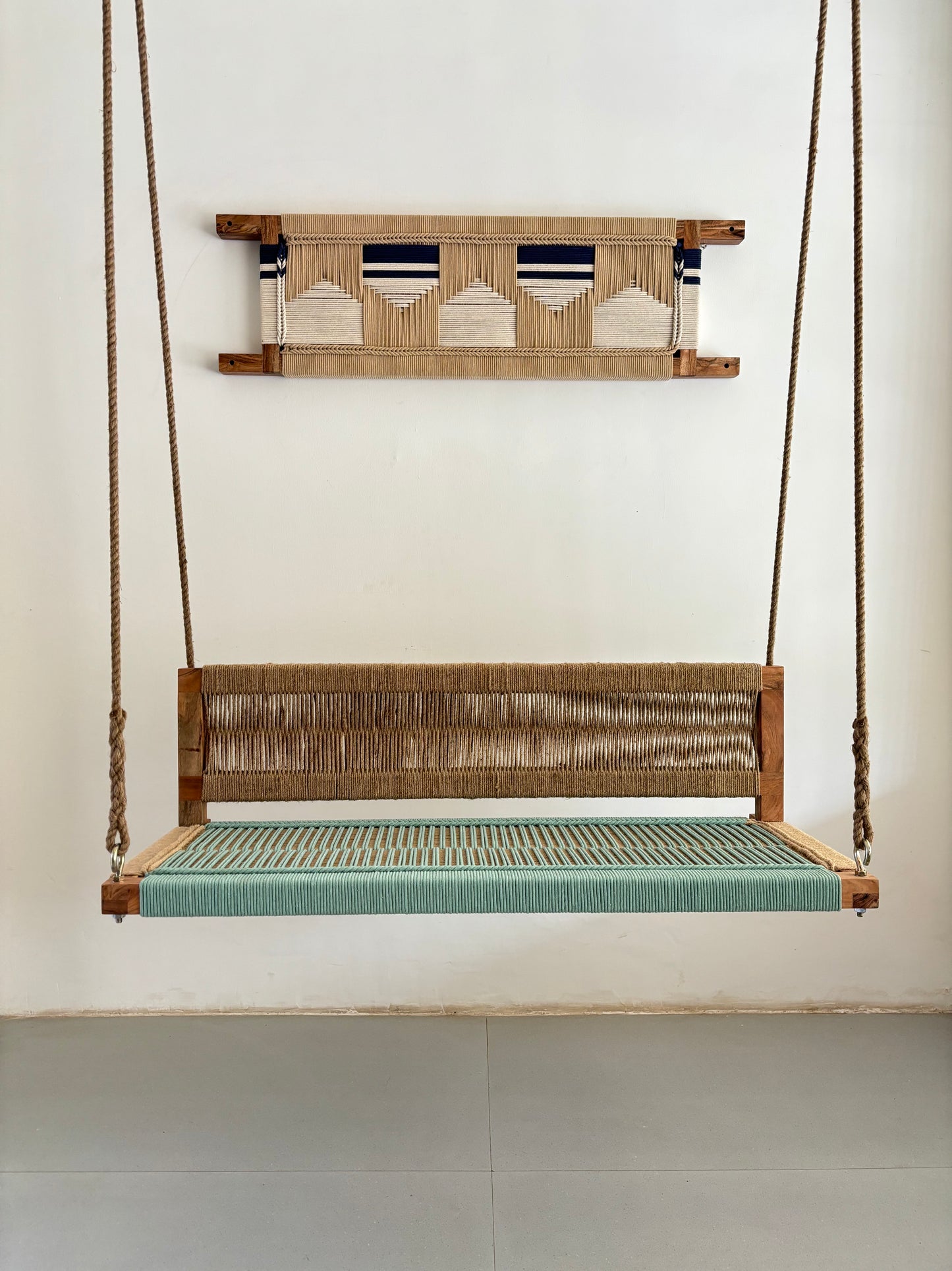 Woven Swing with Backrest - Green Beige