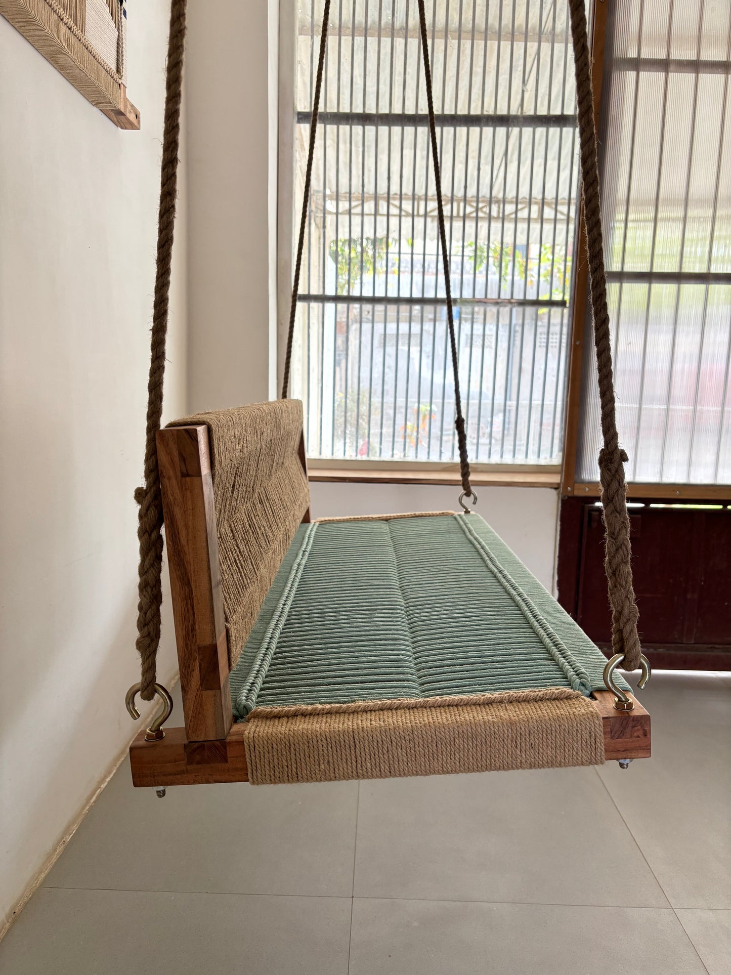 Woven Swing with Backrest - Green Beige