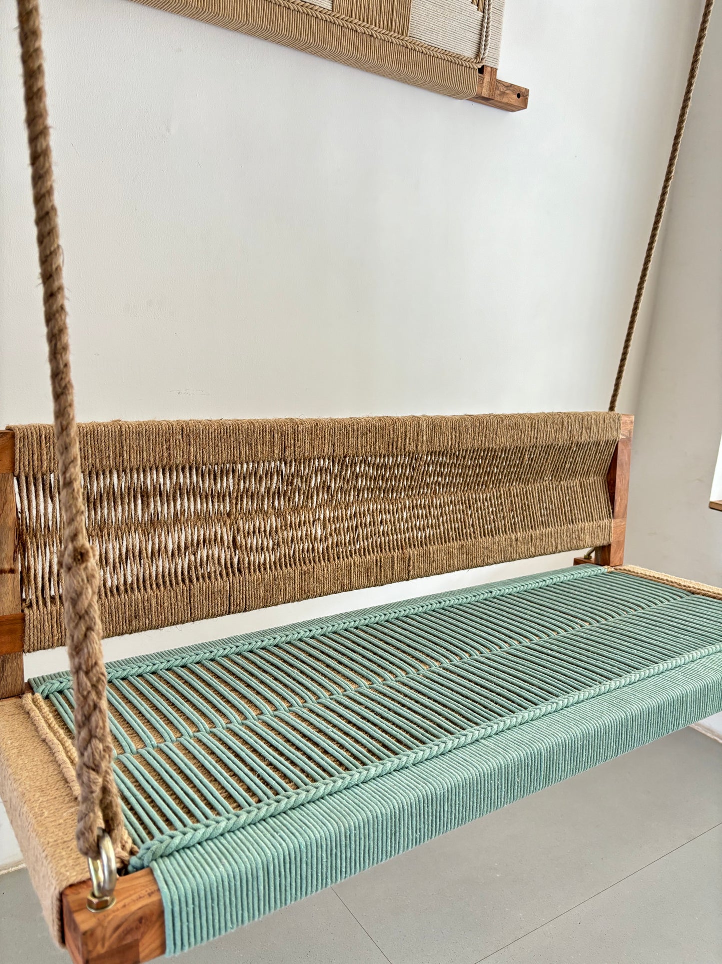 Woven Swing with Backrest - Green Beige