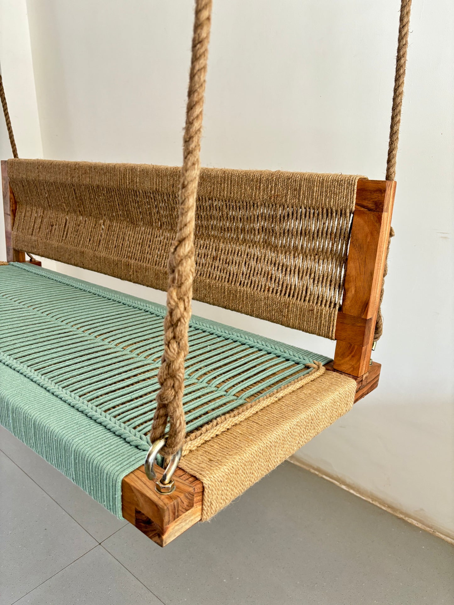 Woven Swing with Backrest - Green Beige