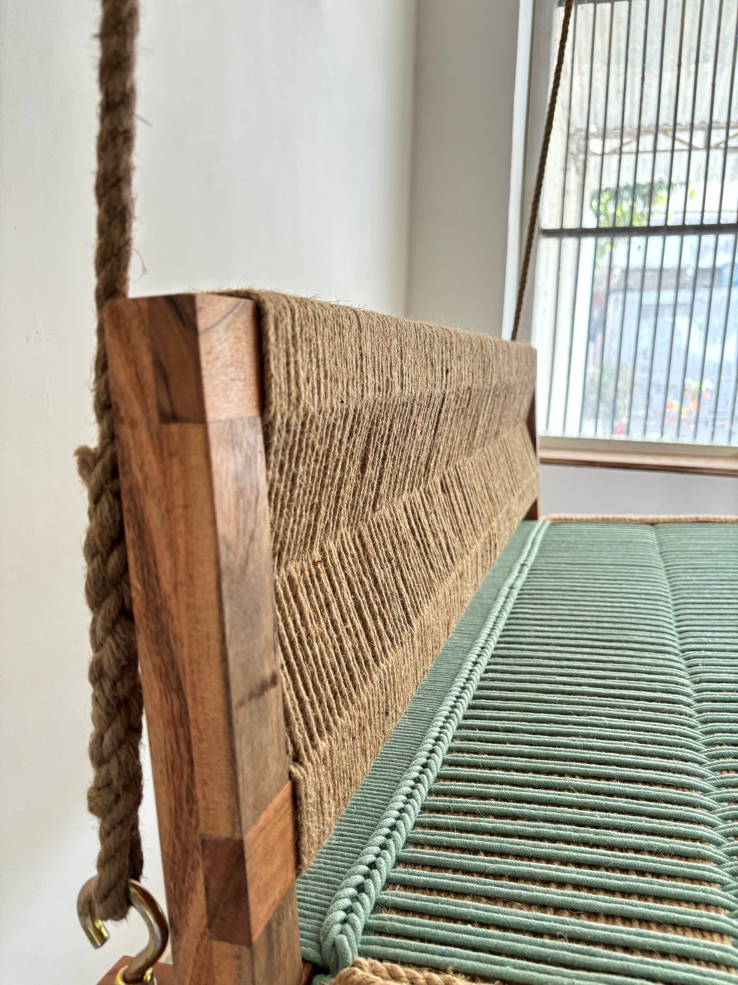 Woven Swing with Backrest - Green Beige