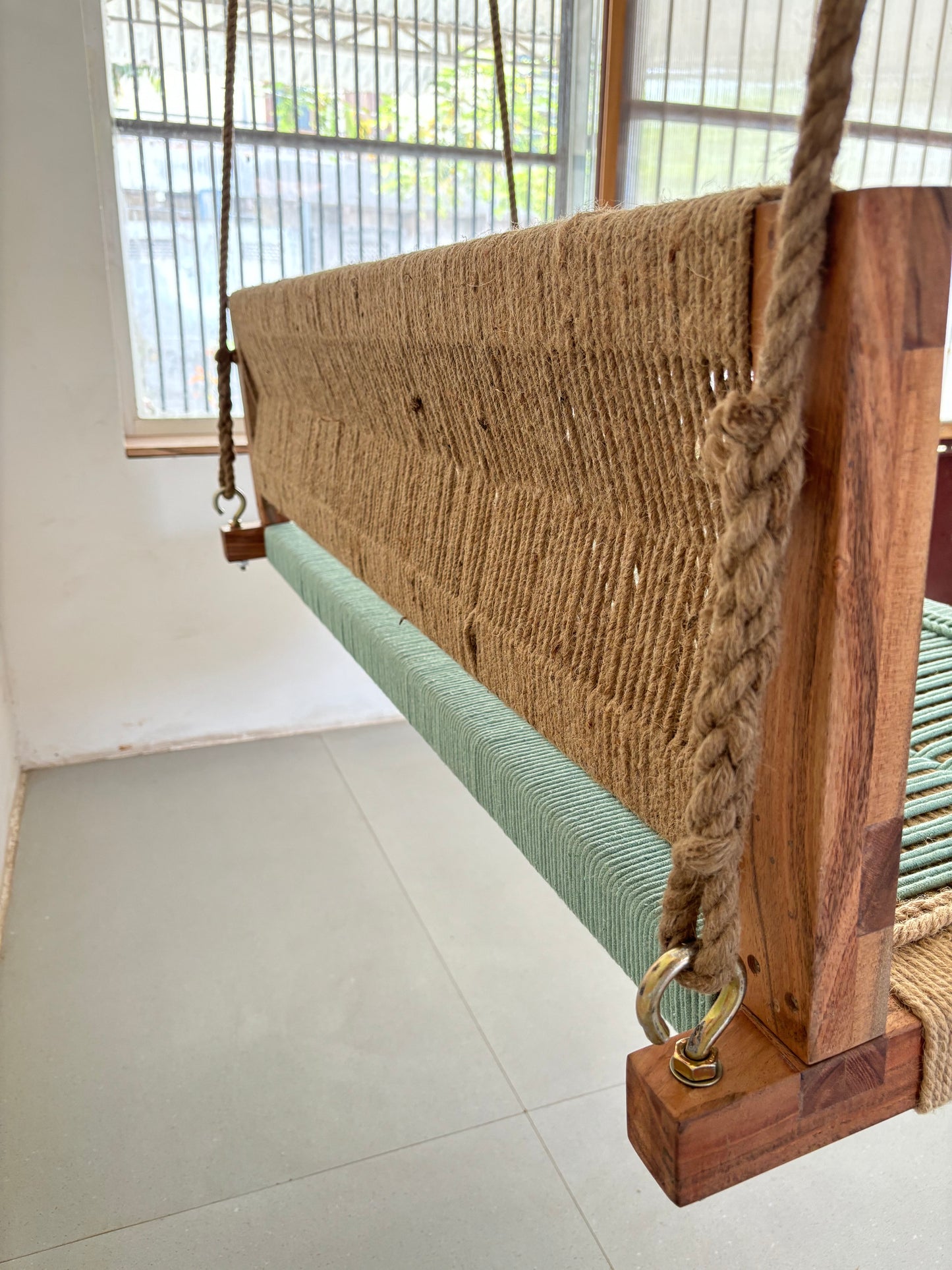 Woven Swing with Backrest - Green Beige
