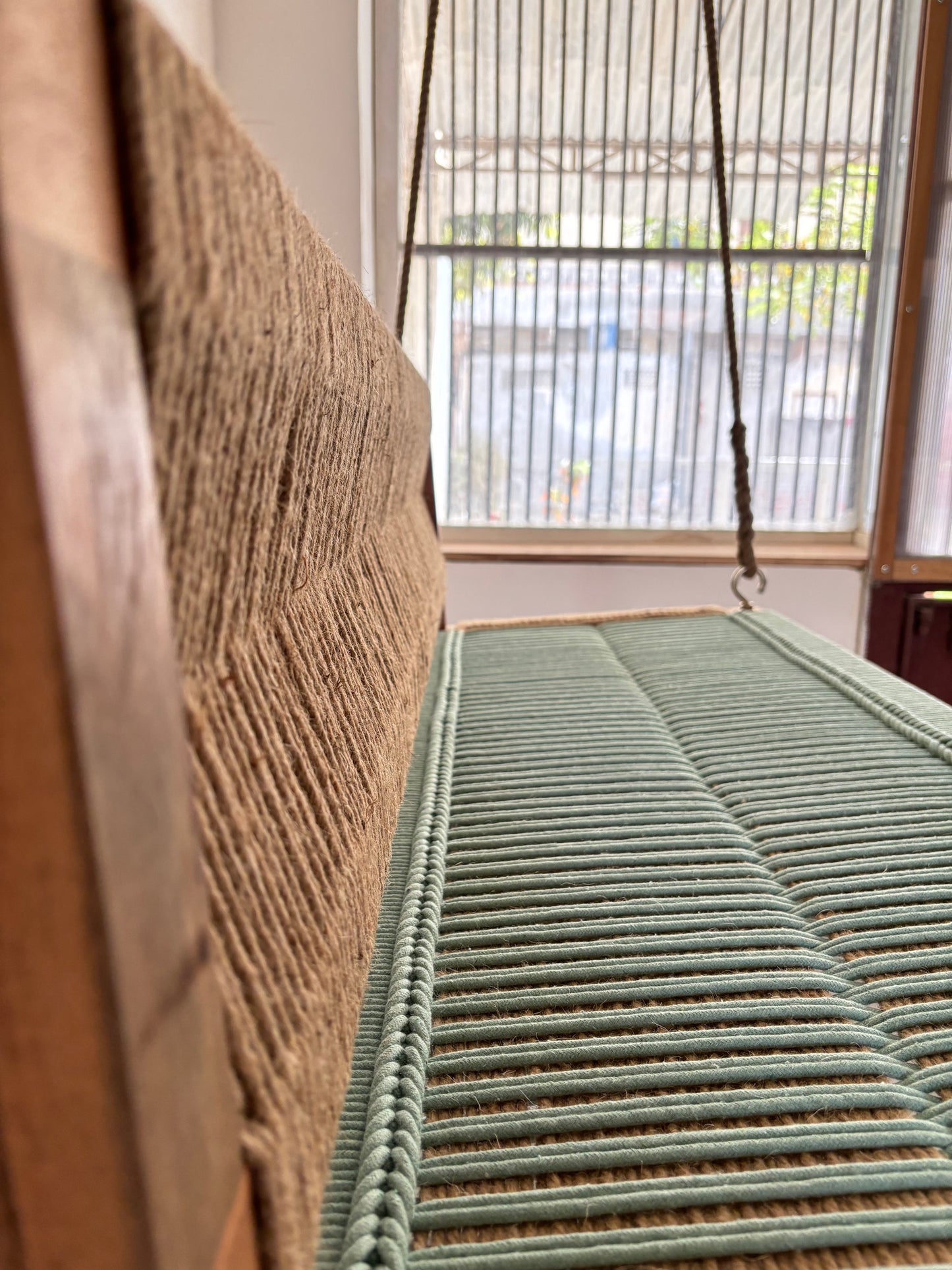 Woven Swing with Backrest - Green Beige