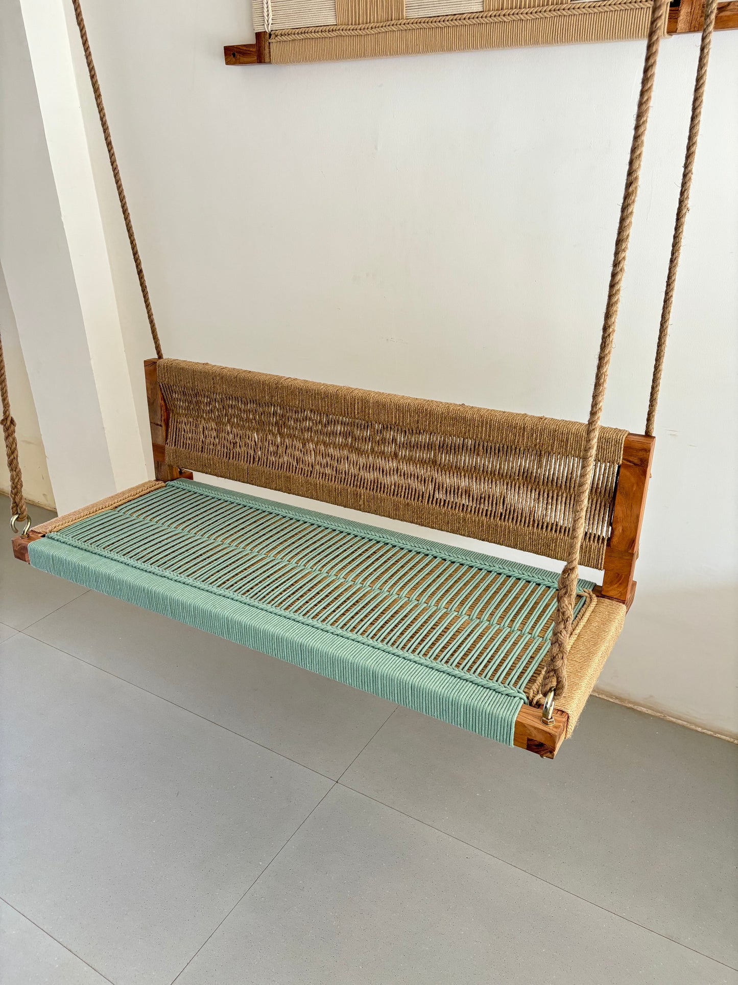 Woven Swing with Backrest - Green Beige