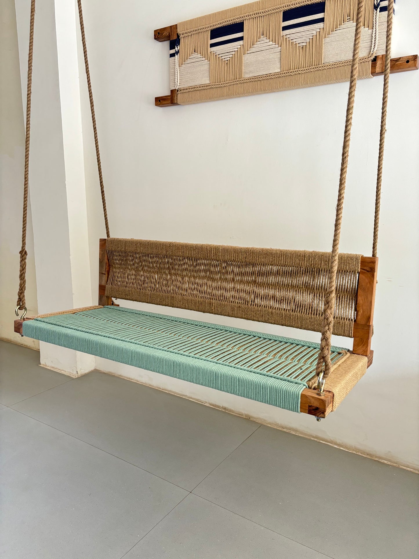 Woven Swing with Backrest - Green Beige