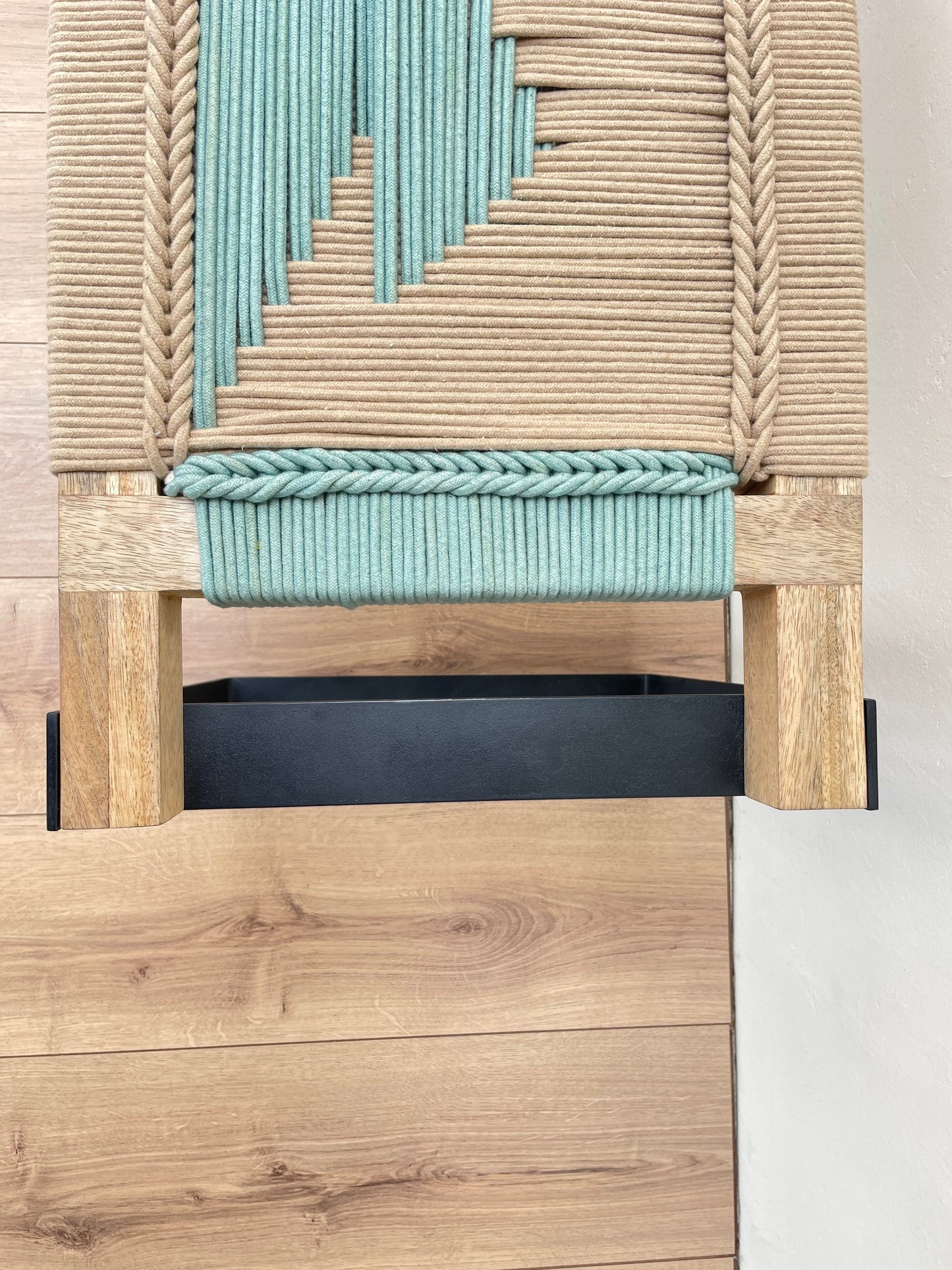 Woven Bench two seater in metal legs - Beige White Green