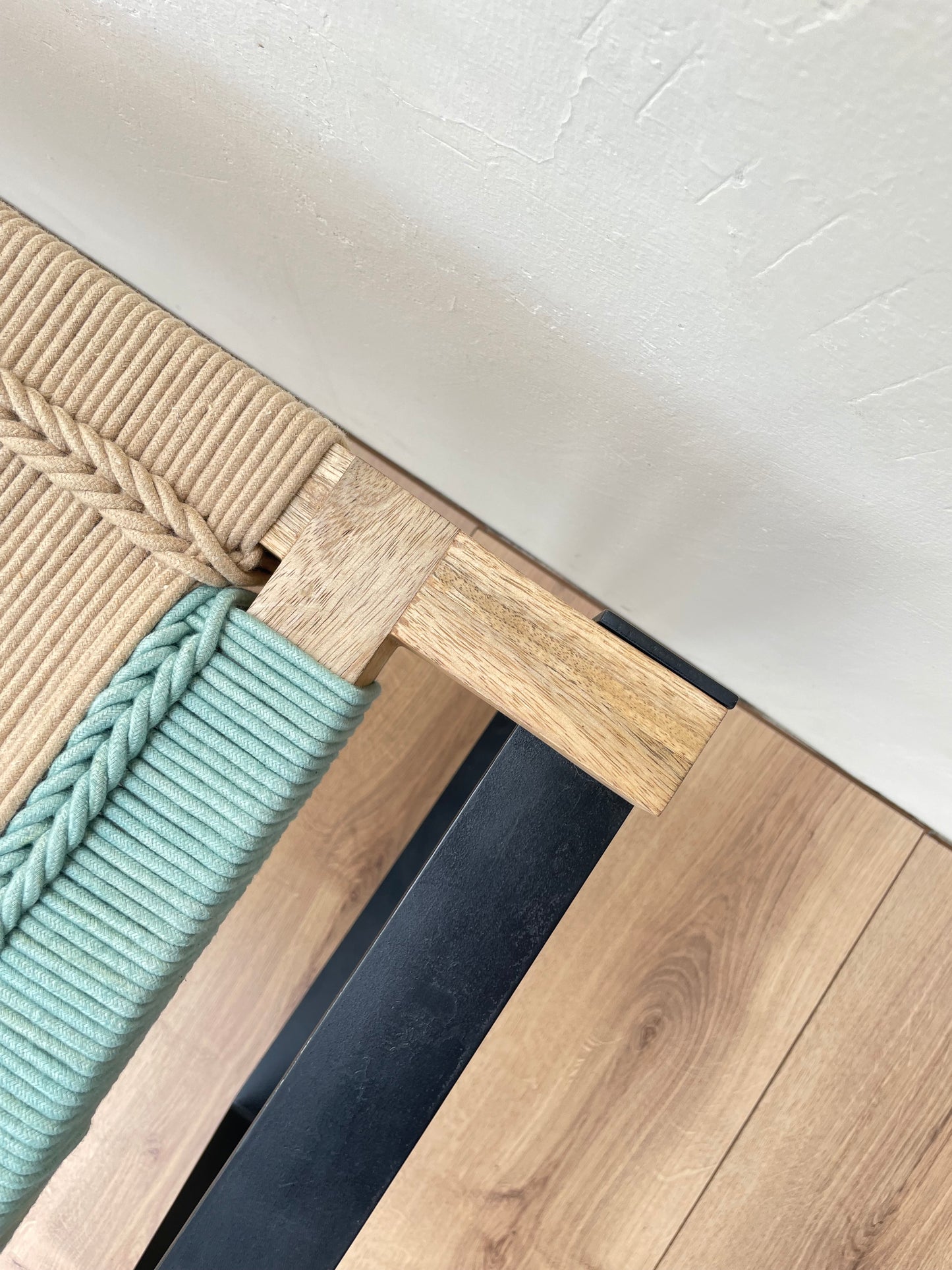 Woven Bench two seater in metal legs - Beige White Green