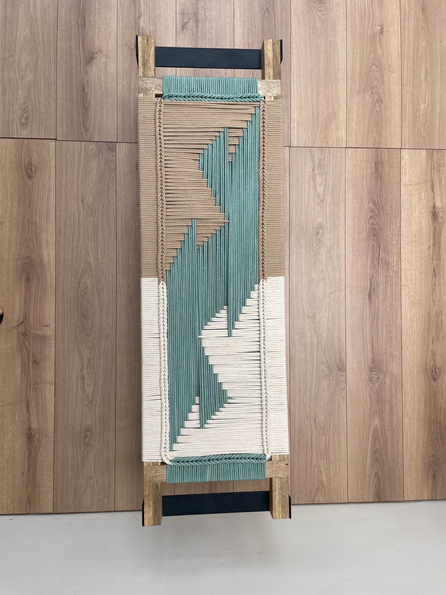Woven Bench two seater in metal legs - Beige White Green