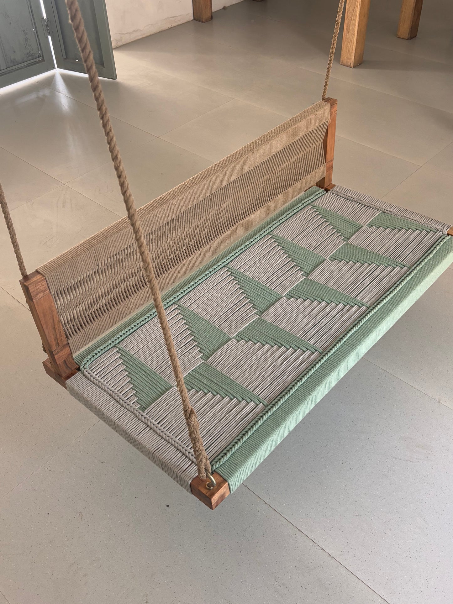 Woven Swing with Backrest - Green Beige