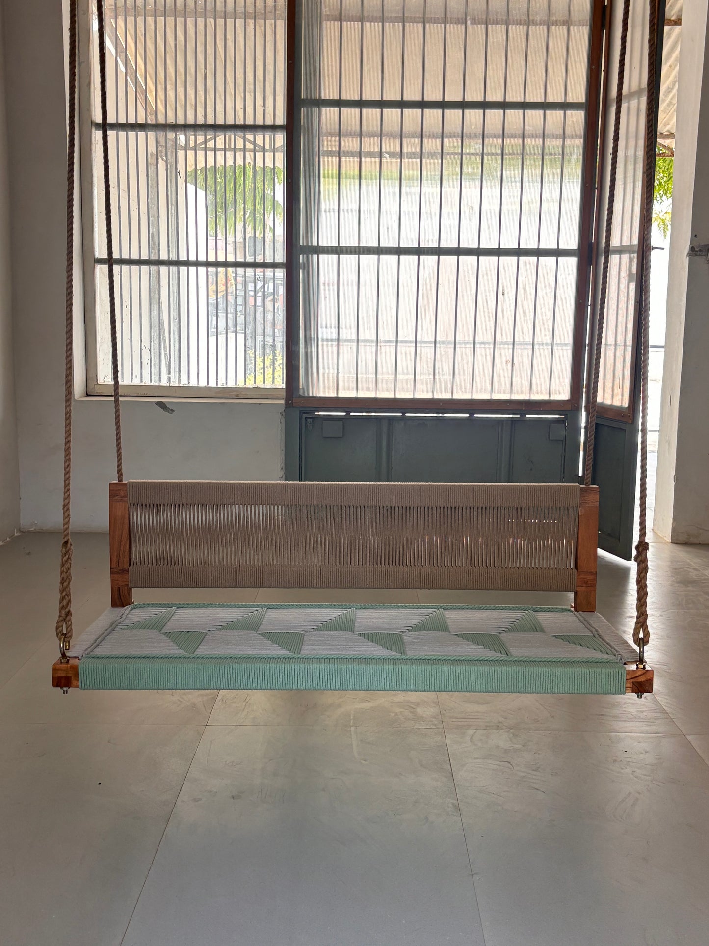 Woven Swing with Backrest - Green Beige