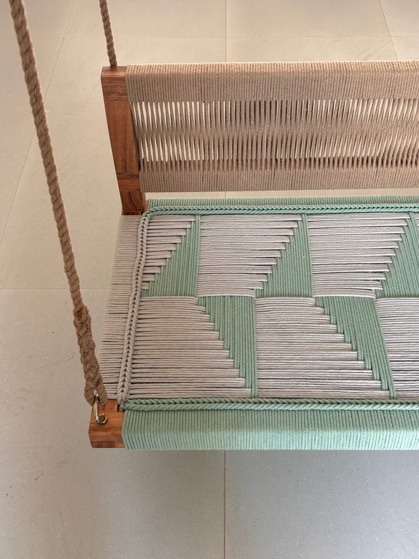 Woven Swing with Backrest - Green Beige