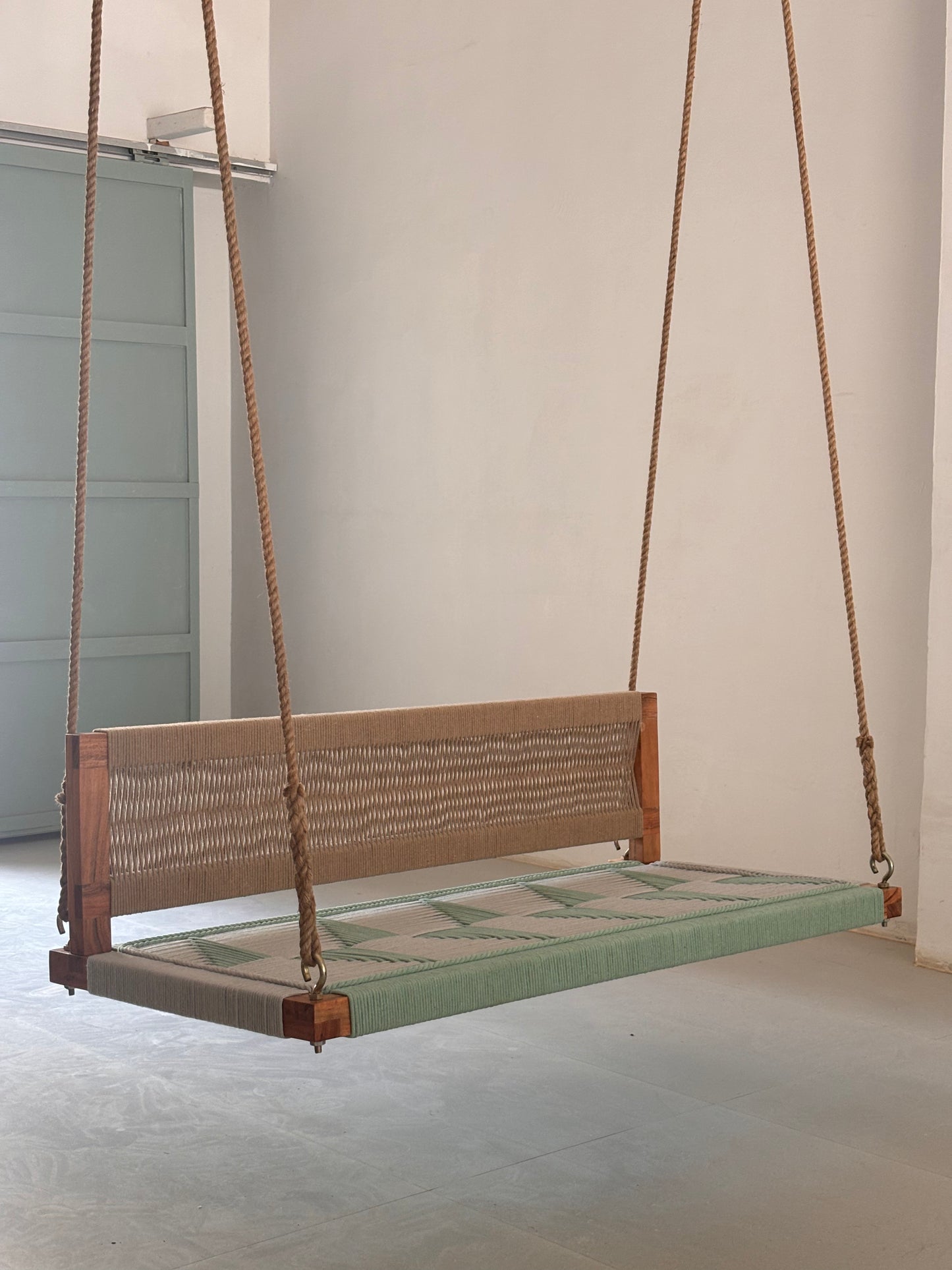 Woven Swing with Backrest - Green Beige