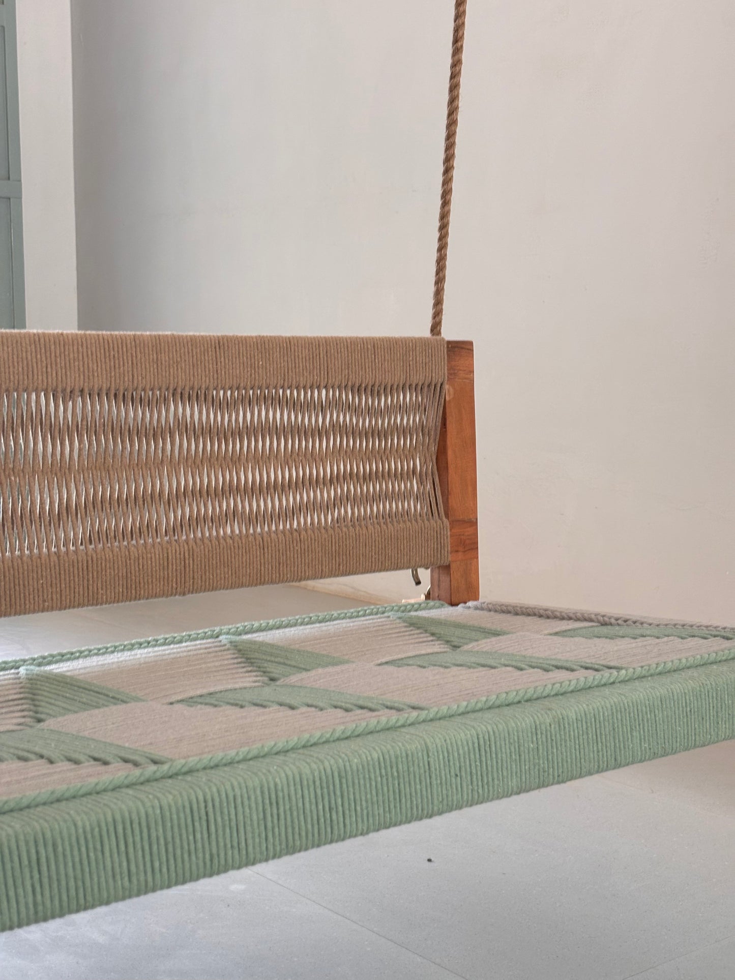 Woven Swing with Backrest - Green Beige