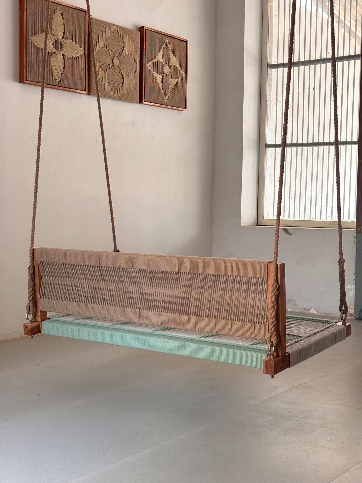 Woven Swing with Backrest - Green Beige