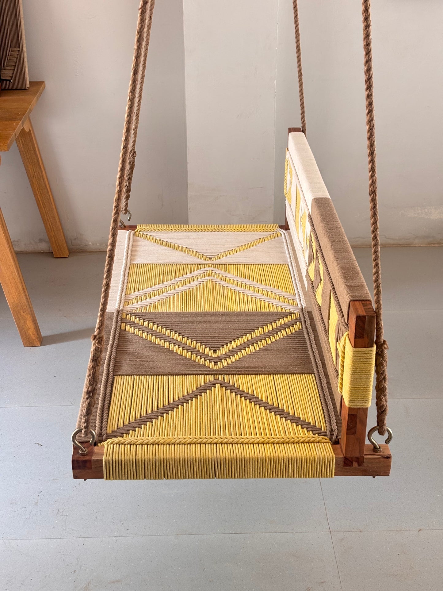 Woven Swing with Backrest - Yellow Beige White