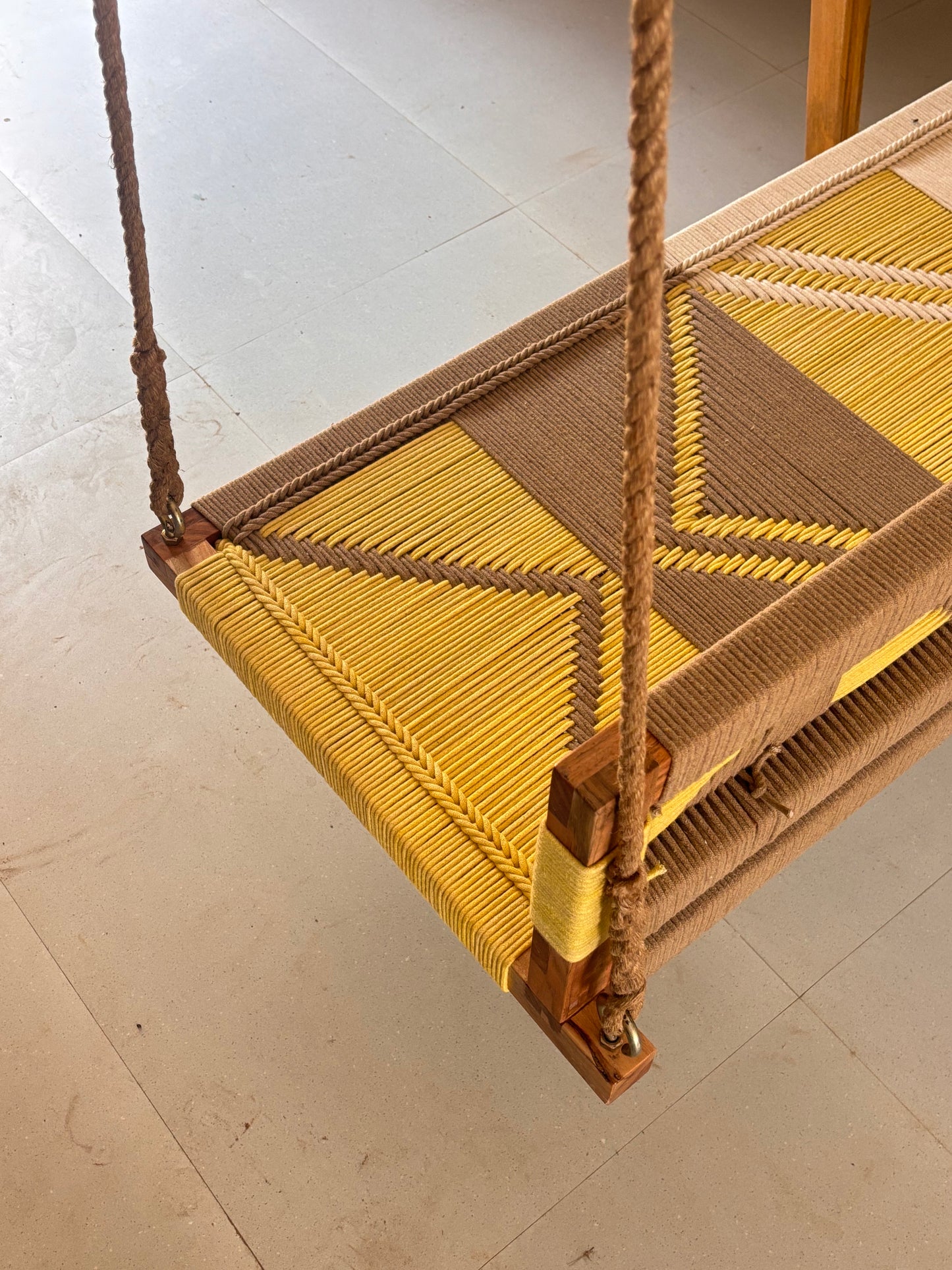 Woven Swing with Backrest - Yellow Beige White