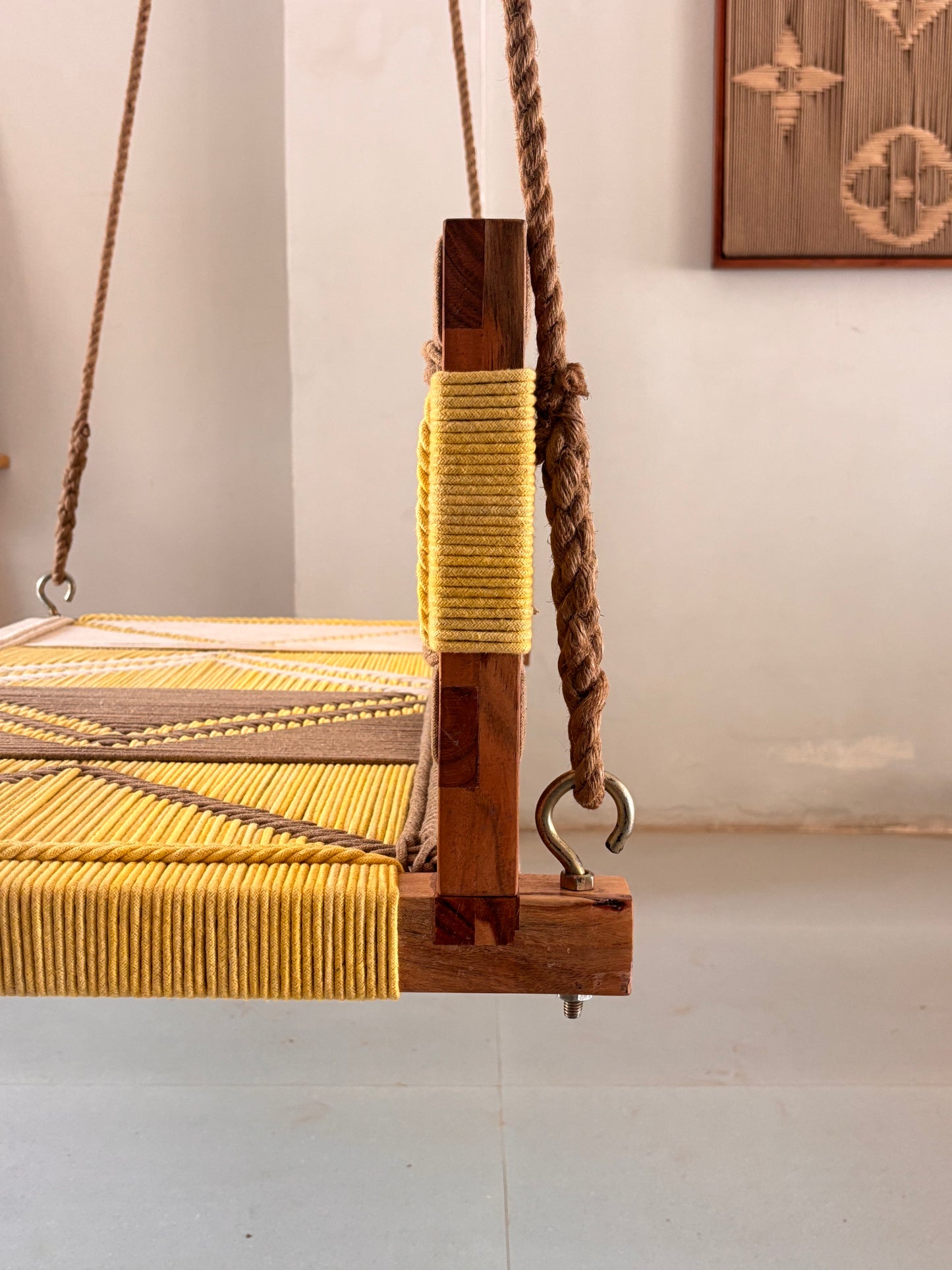 Woven Swing with Backrest - Yellow Beige White