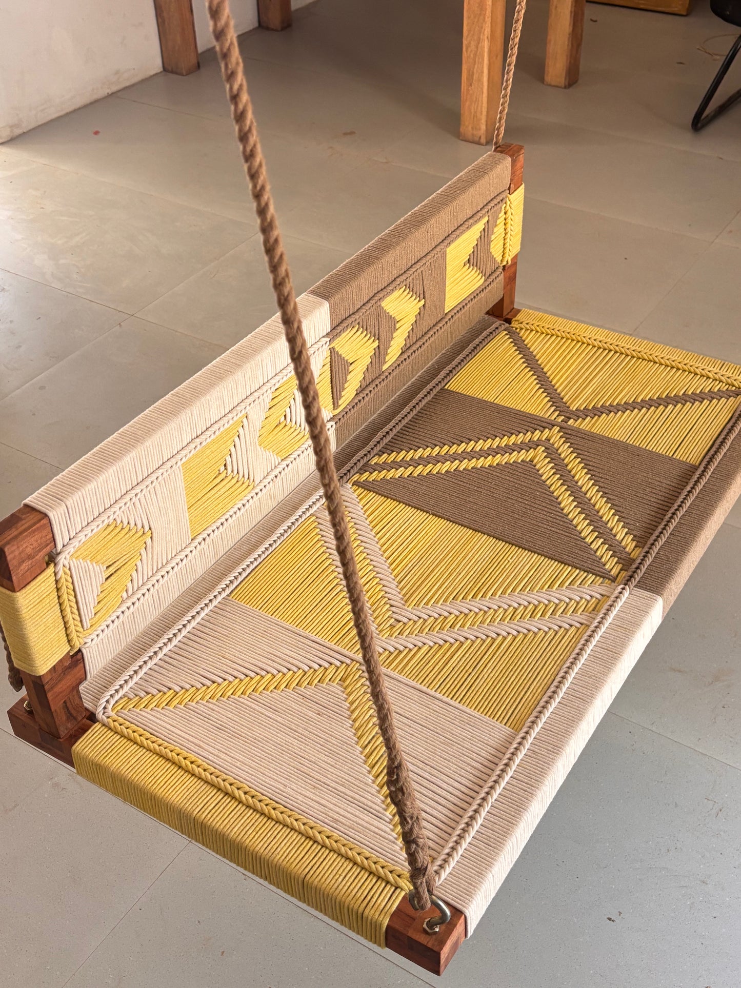 Woven Swing with Backrest - Yellow Beige White