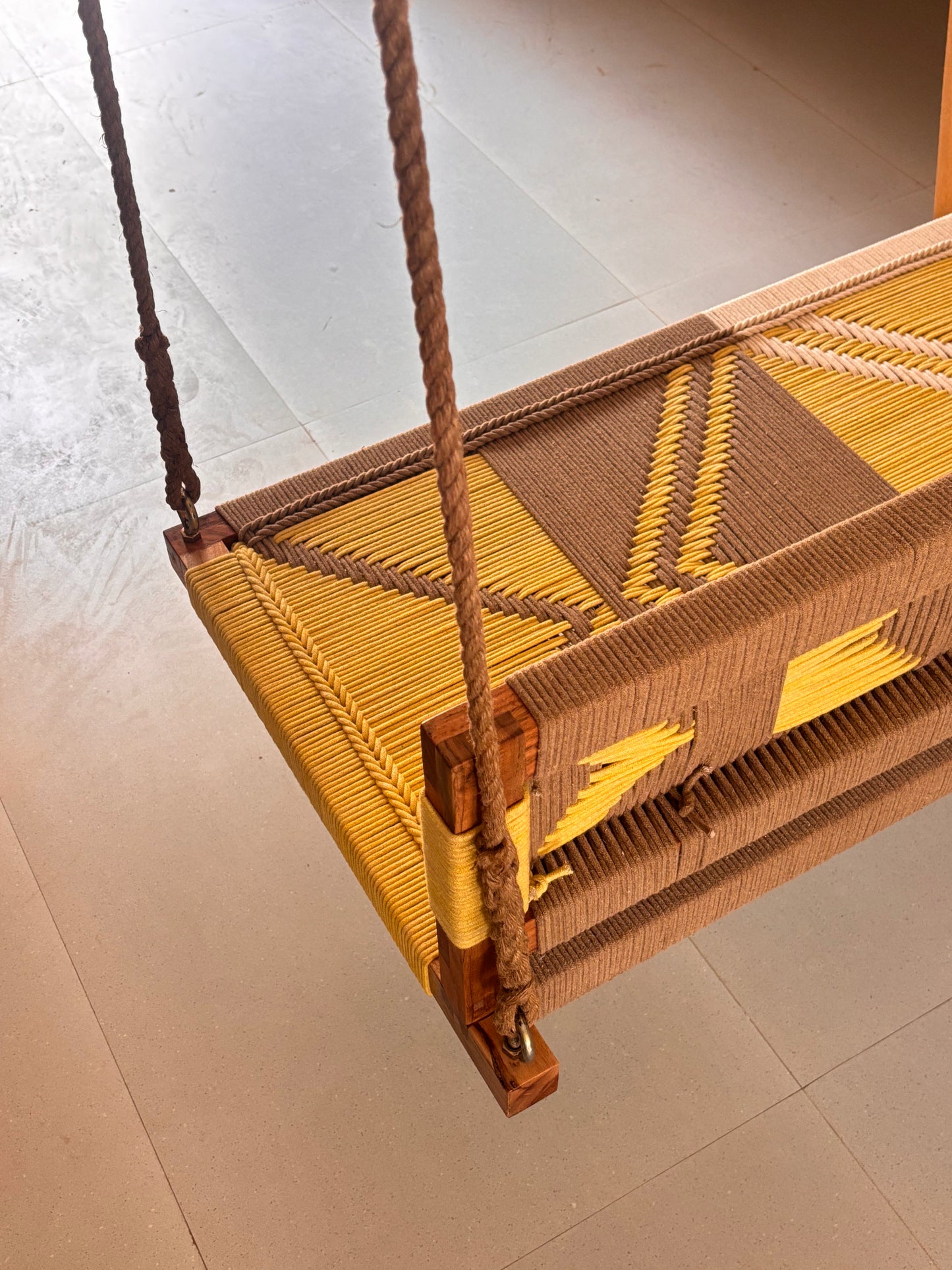Woven Swing with Backrest - Yellow Beige White