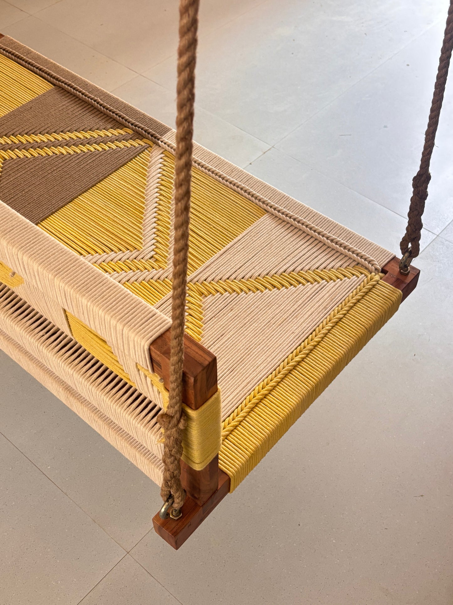 Woven Swing with Backrest - Yellow Beige White