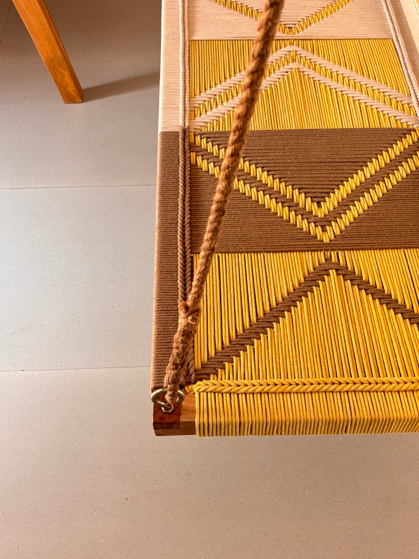 Woven Swing with Backrest - Yellow Beige White