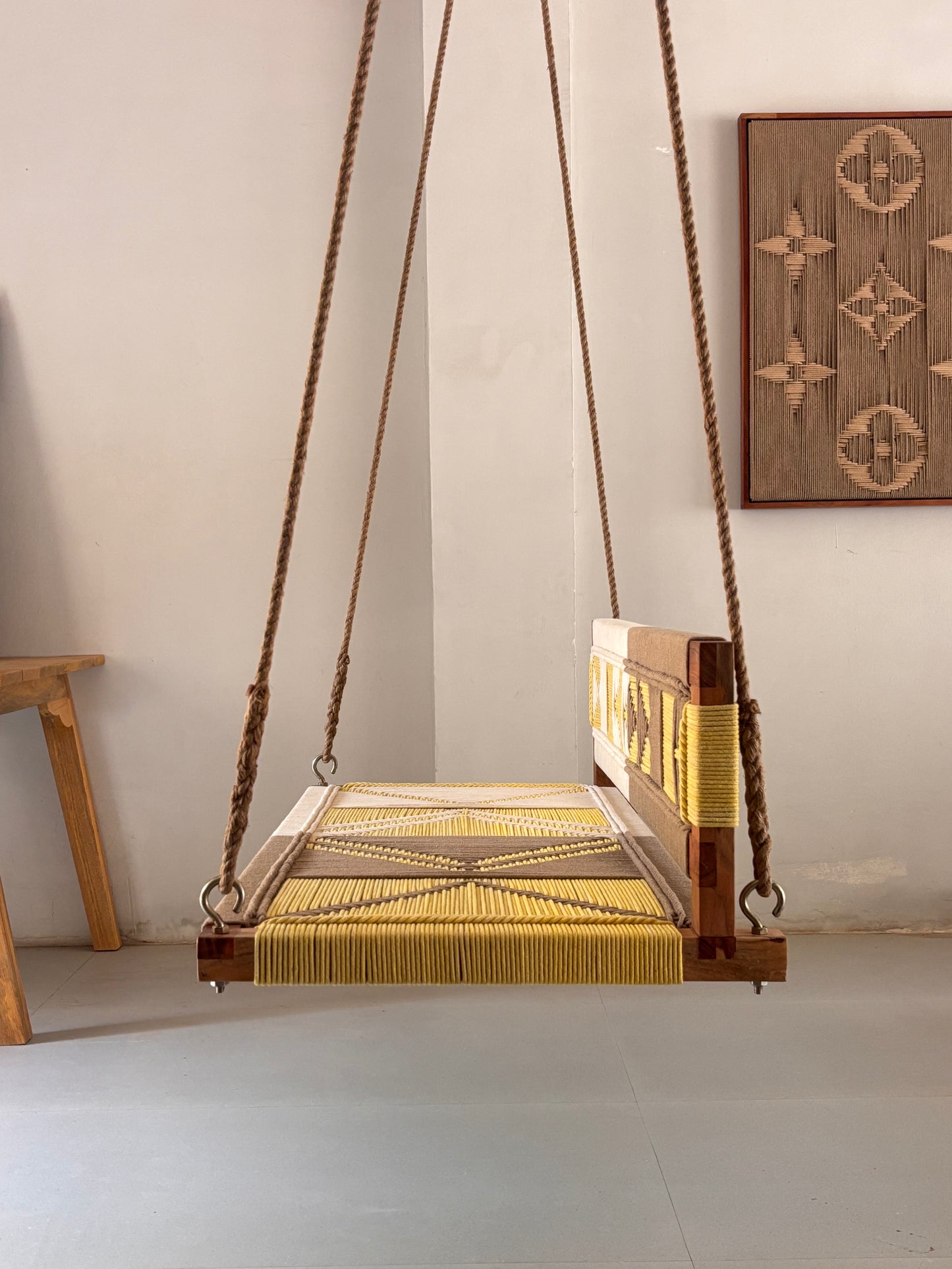Woven Swing with Backrest - Yellow Beige White