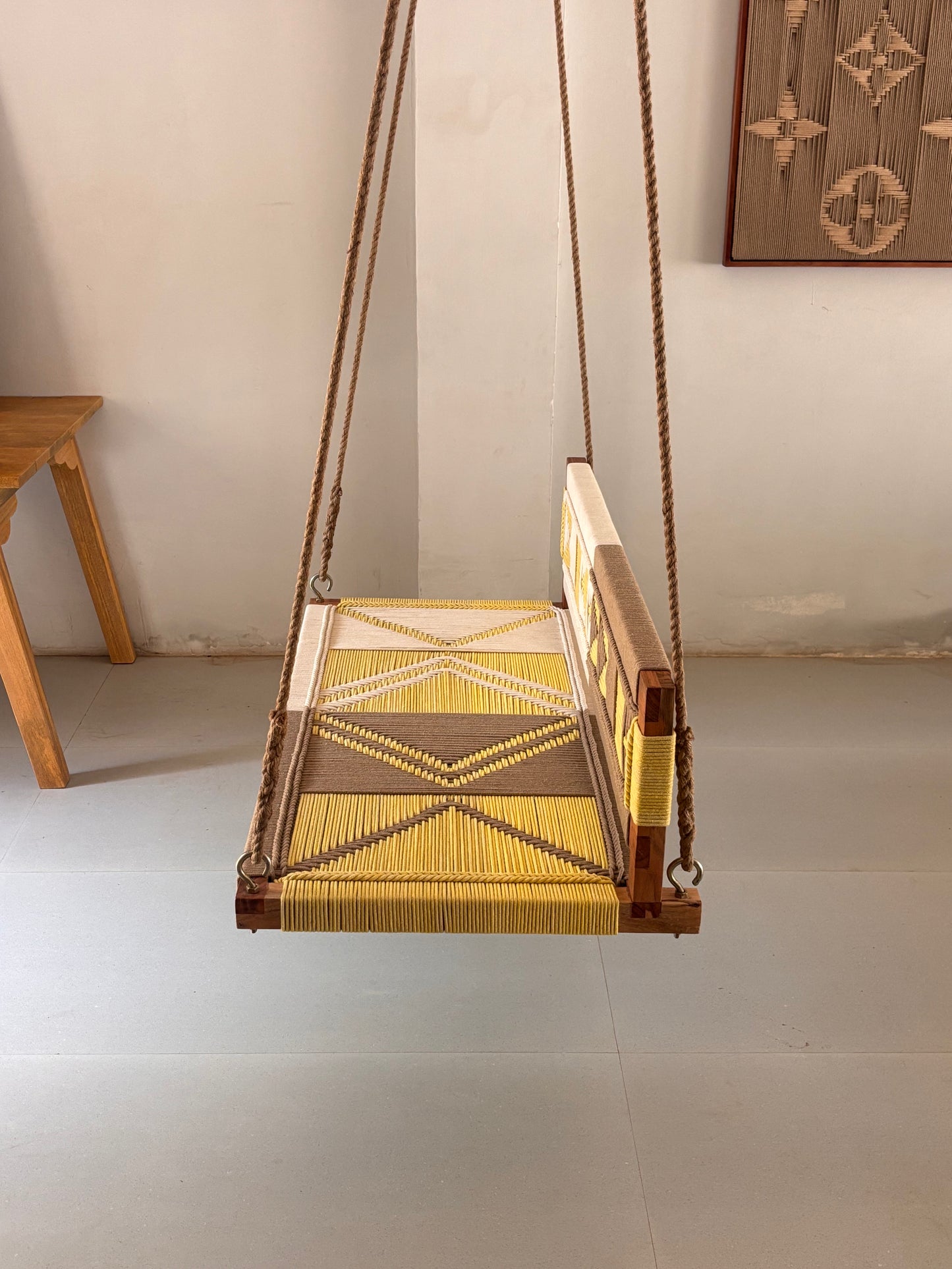 Woven Swing with Backrest - Yellow Beige White