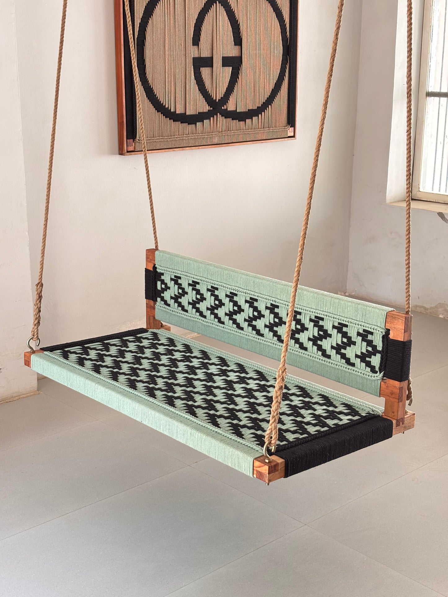 Woven Swing with Backrest - Green Black