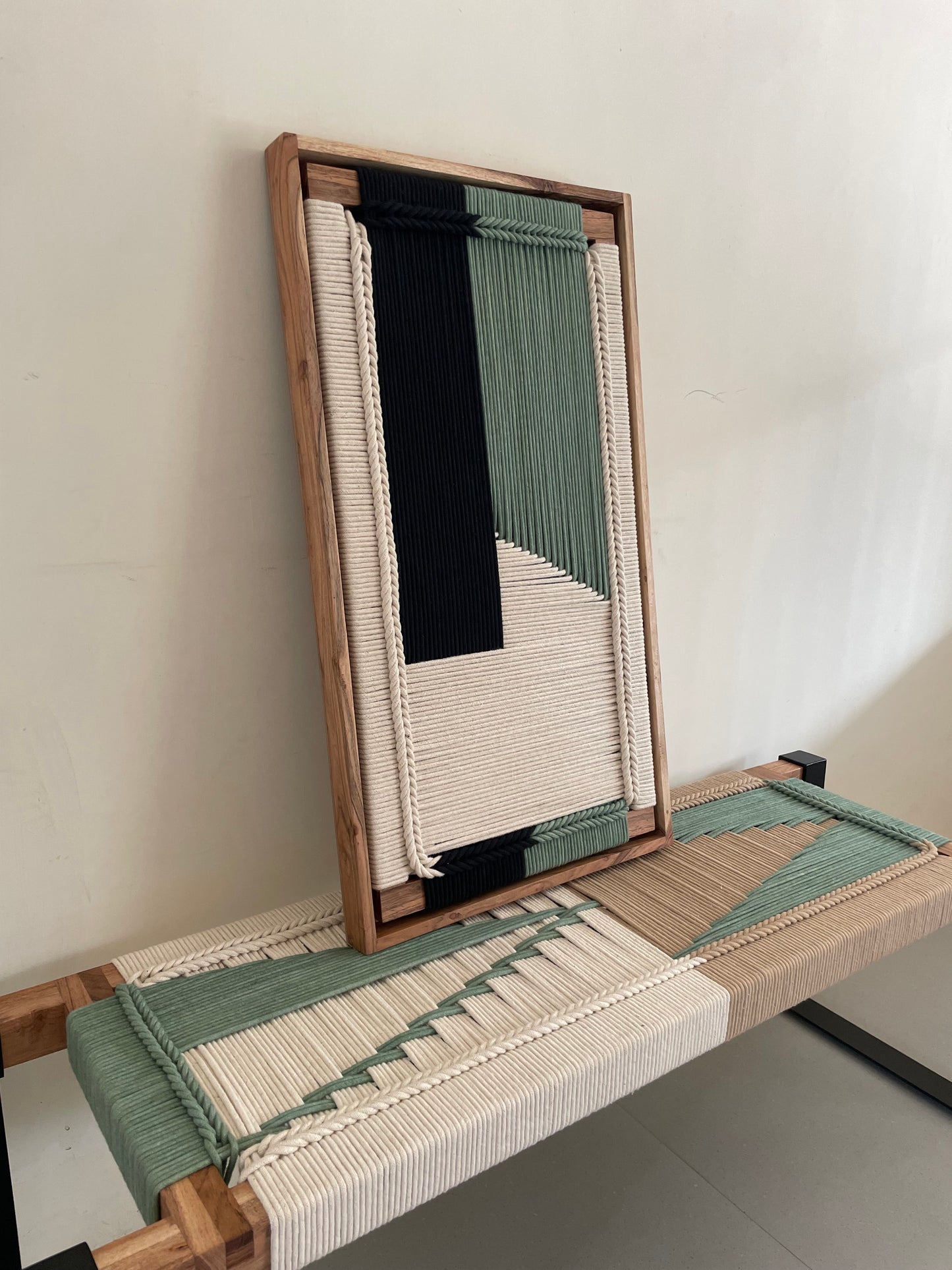 Framed Wall Hanging - Woven Wall Decoration - Natural CottonTextile Art - Bedroom Decor - Minimalist Interior
