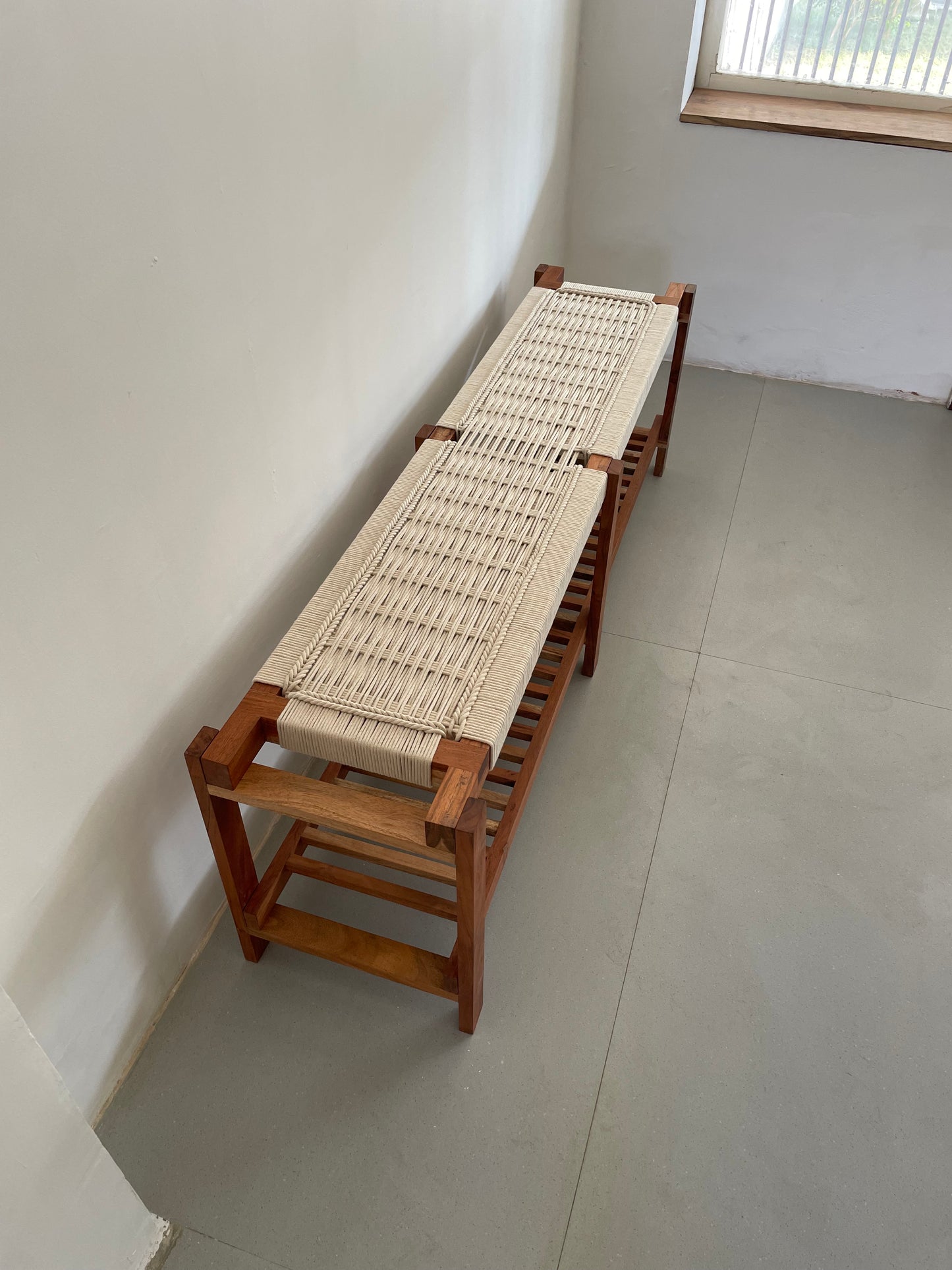 Woven Bench with Shoe Rack - 60 Inches