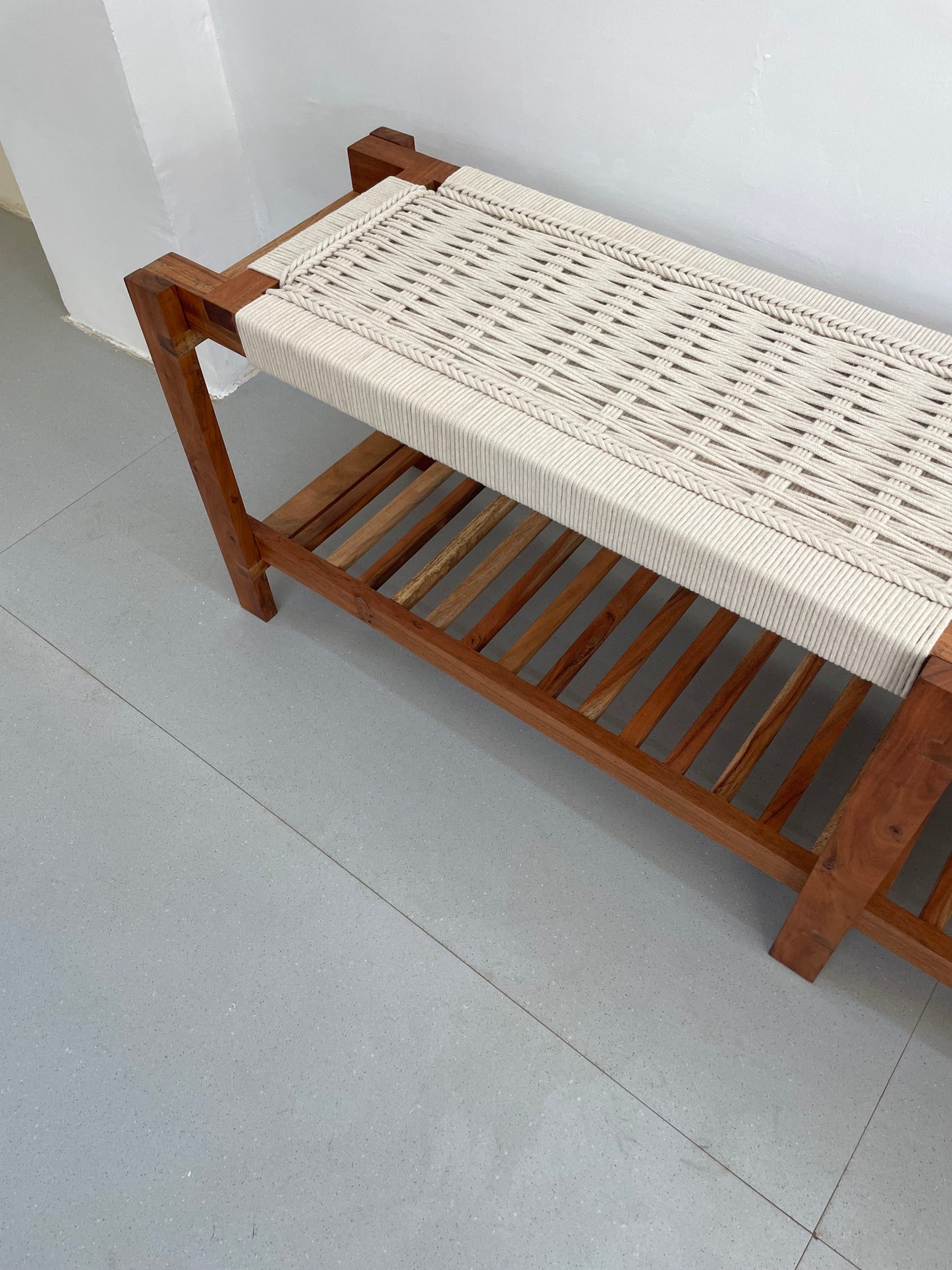 Woven Bench with Shoe Rack - 60 Inches