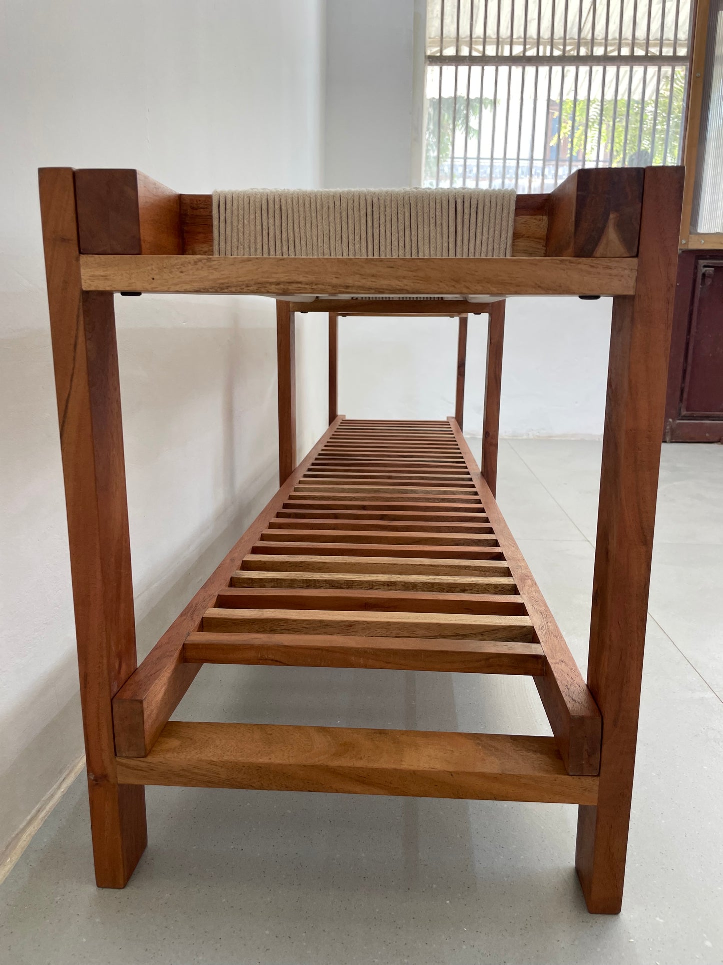Woven Bench with Shoe Rack - 60 Inches