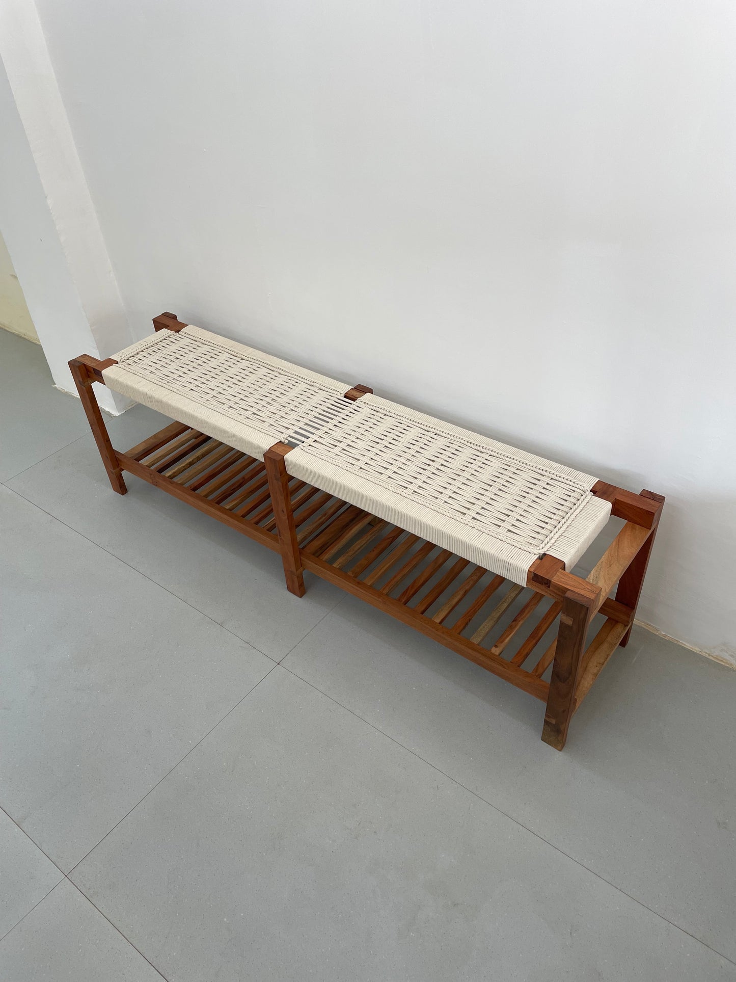 Woven Bench with Shoe Rack - 60 Inches
