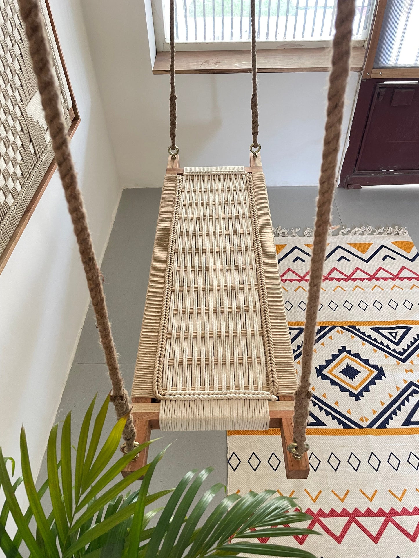 Hand Woven Adults and Kids Swing - Beige White