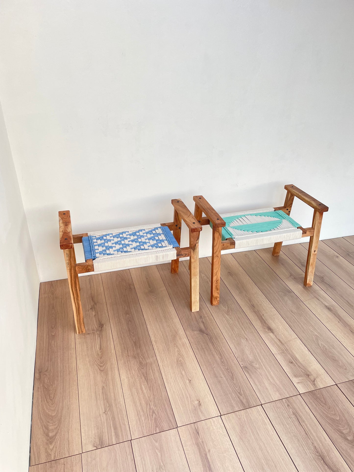 Hand Rest Woven Stool - Set of Two
