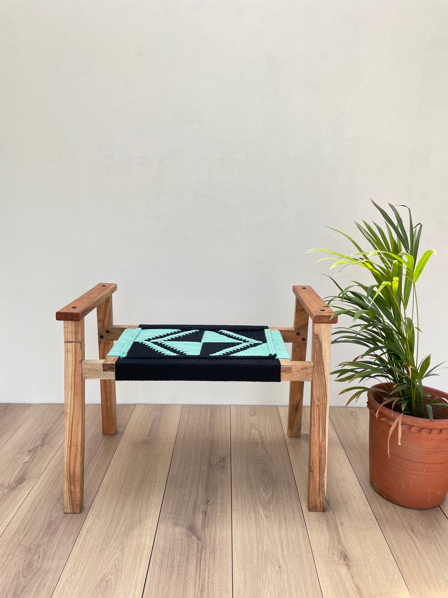 Hand Rest Gemini Woven Stool - Black & Teal