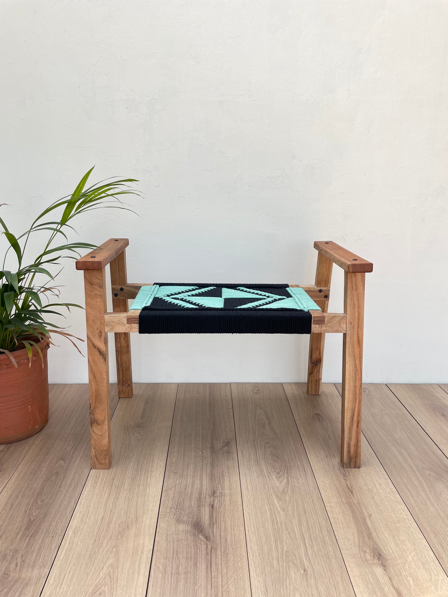 Hand Rest Gemini Woven Stool - Black & Teal