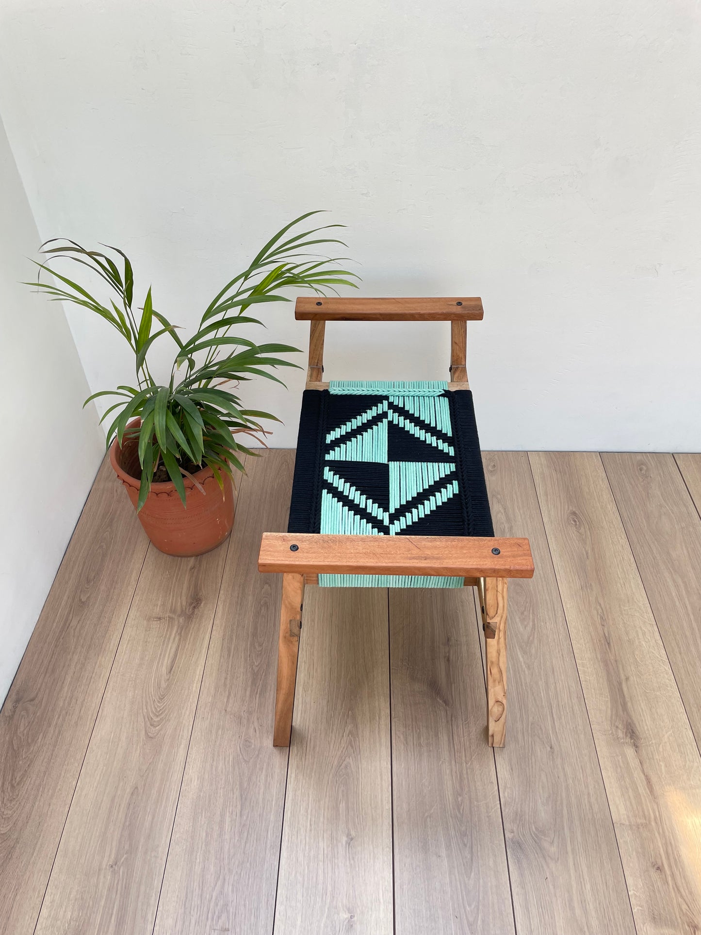 Hand Rest Gemini Woven Stool - Black & Teal
