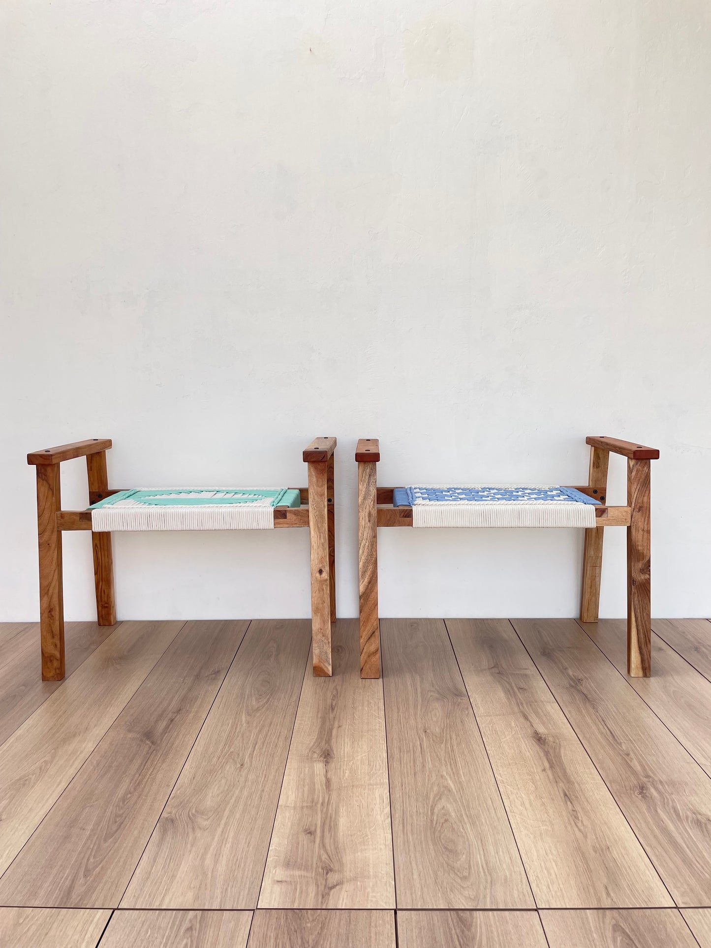 Hand Rest Woven Stool - Set of Two