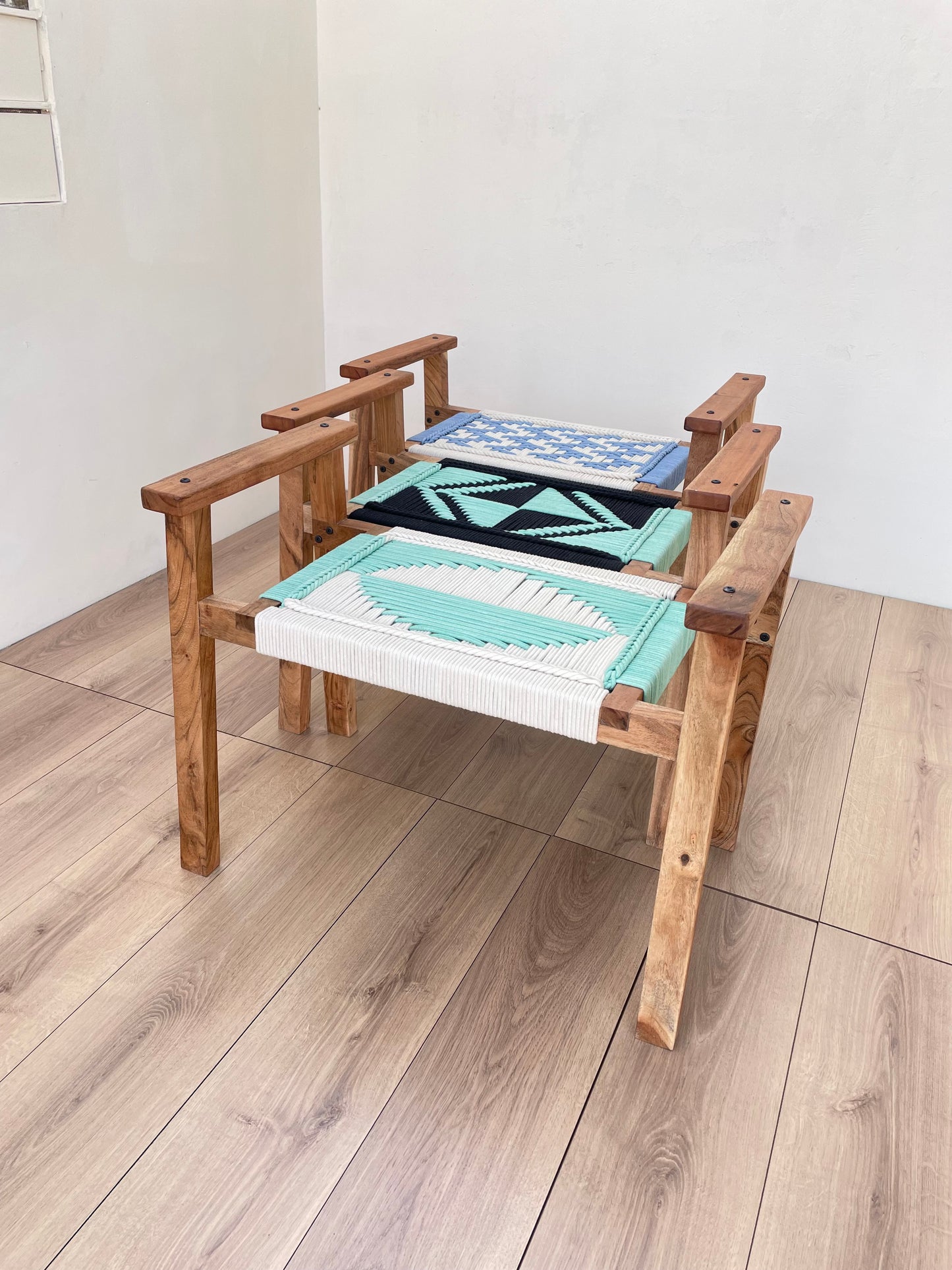 Hand Rest Woven Stool - Set Of Three